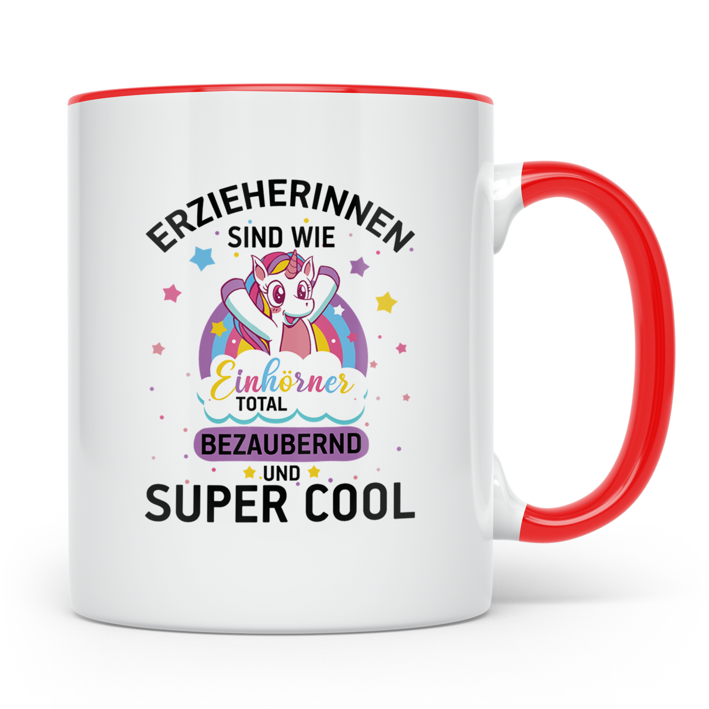 Erzieherin Tasse mit Einhorn Spruch, Geschenk für Erzieherin – Rot [farbe:rot]