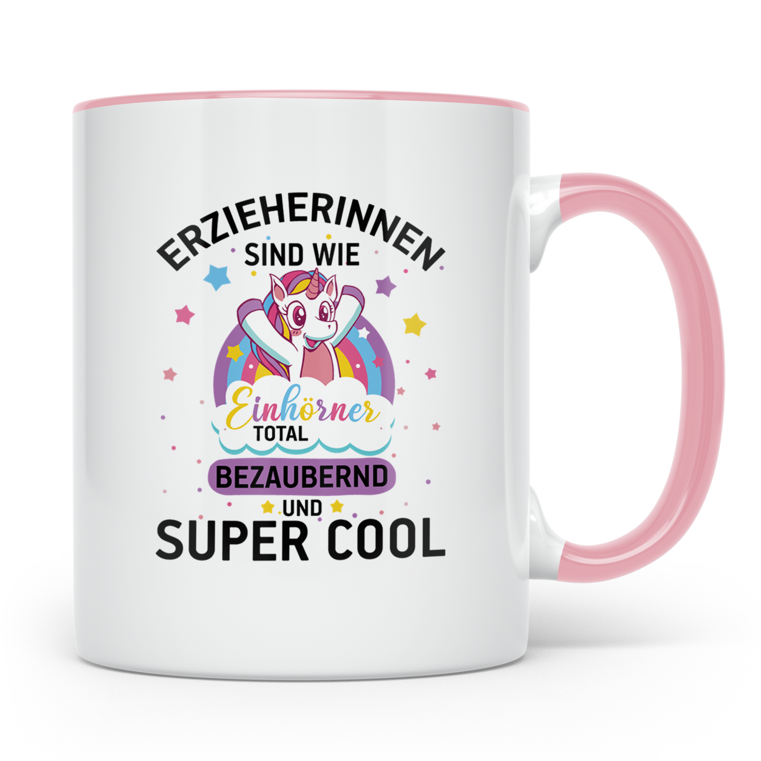 Erzieherin Tasse mit Einhorn Spruch, Geschenk für Erzieherin – Rosa [farbe:rosa]