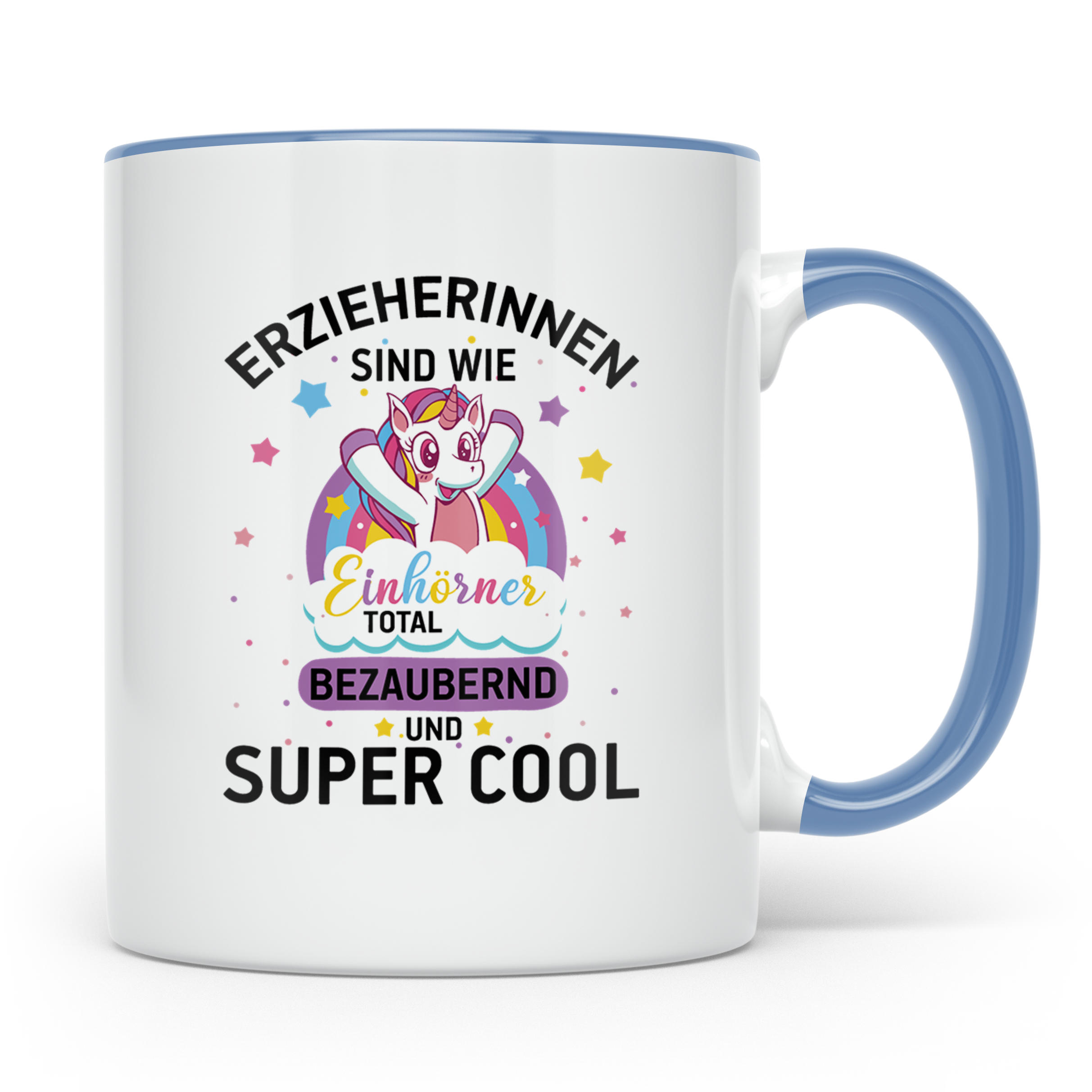 Erzieherin Tasse mit Einhorn Spruch, Geschenk für Erzieherin – Blau [farbe:blau]