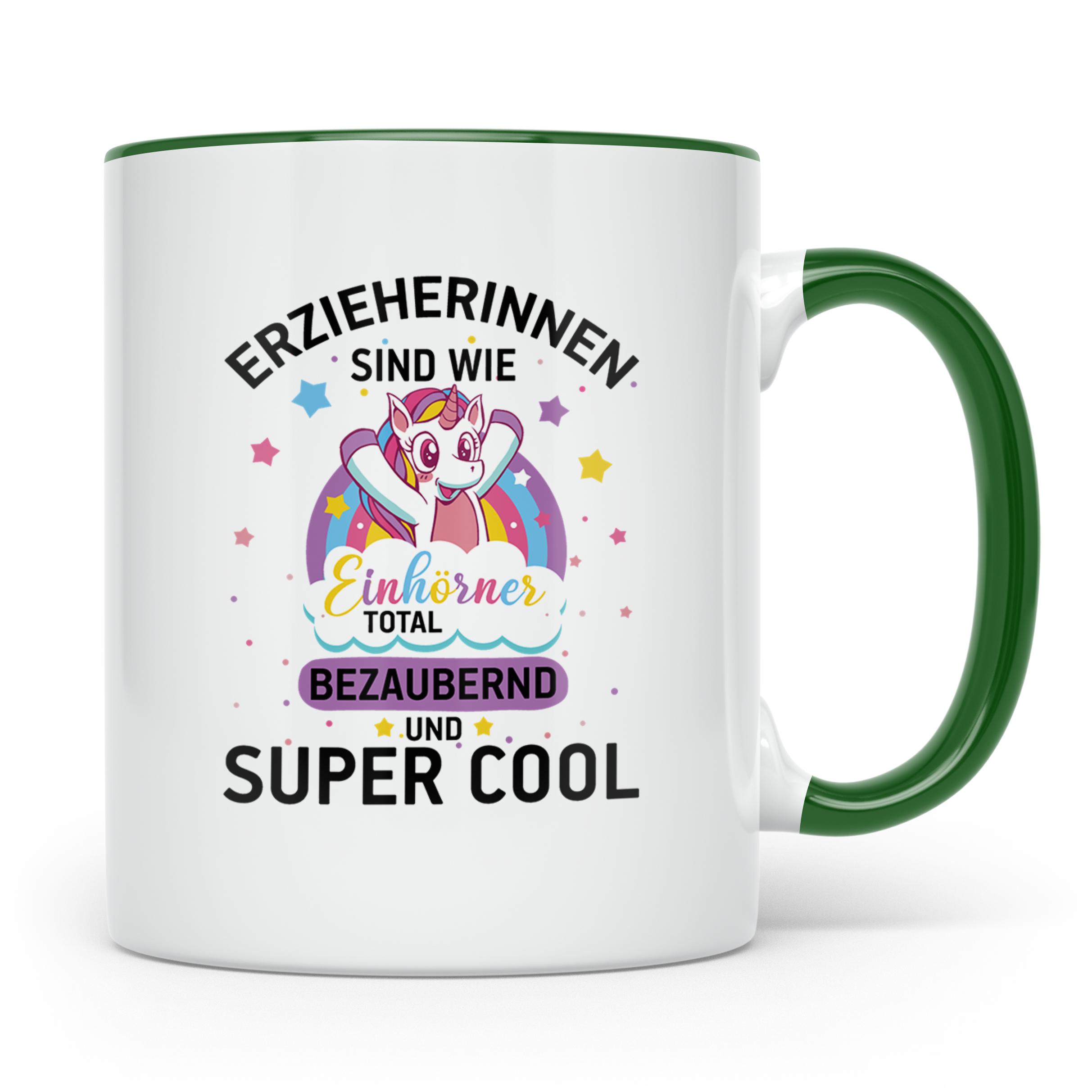 Erzieherin Tasse mit Einhorn Spruch, Geschenk für Erzieherin – Grün [farbe:grün]