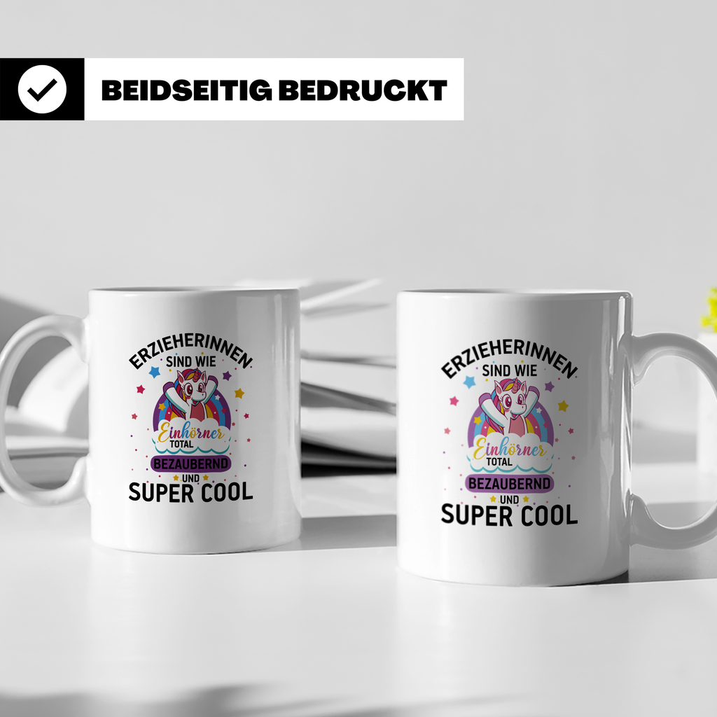 Erzieherin Tasse mit Einhorn Spruch, Geschenk für Erzieherin – Weiß [farbe:weiß]