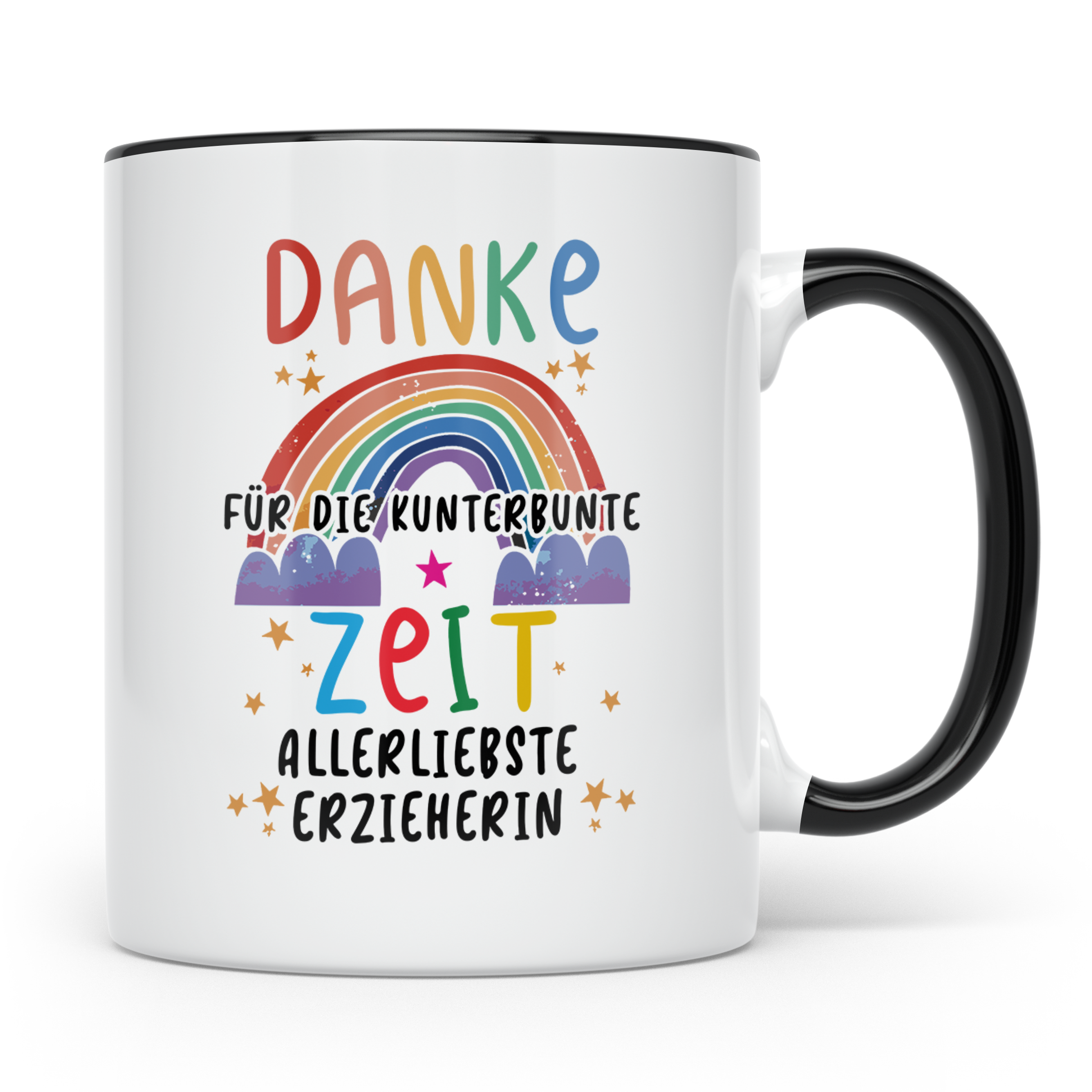 Erzieherin Tasse Danke für die kunterbunte Zeit Regenbogen G – Schwarz [farbe:schwarz]