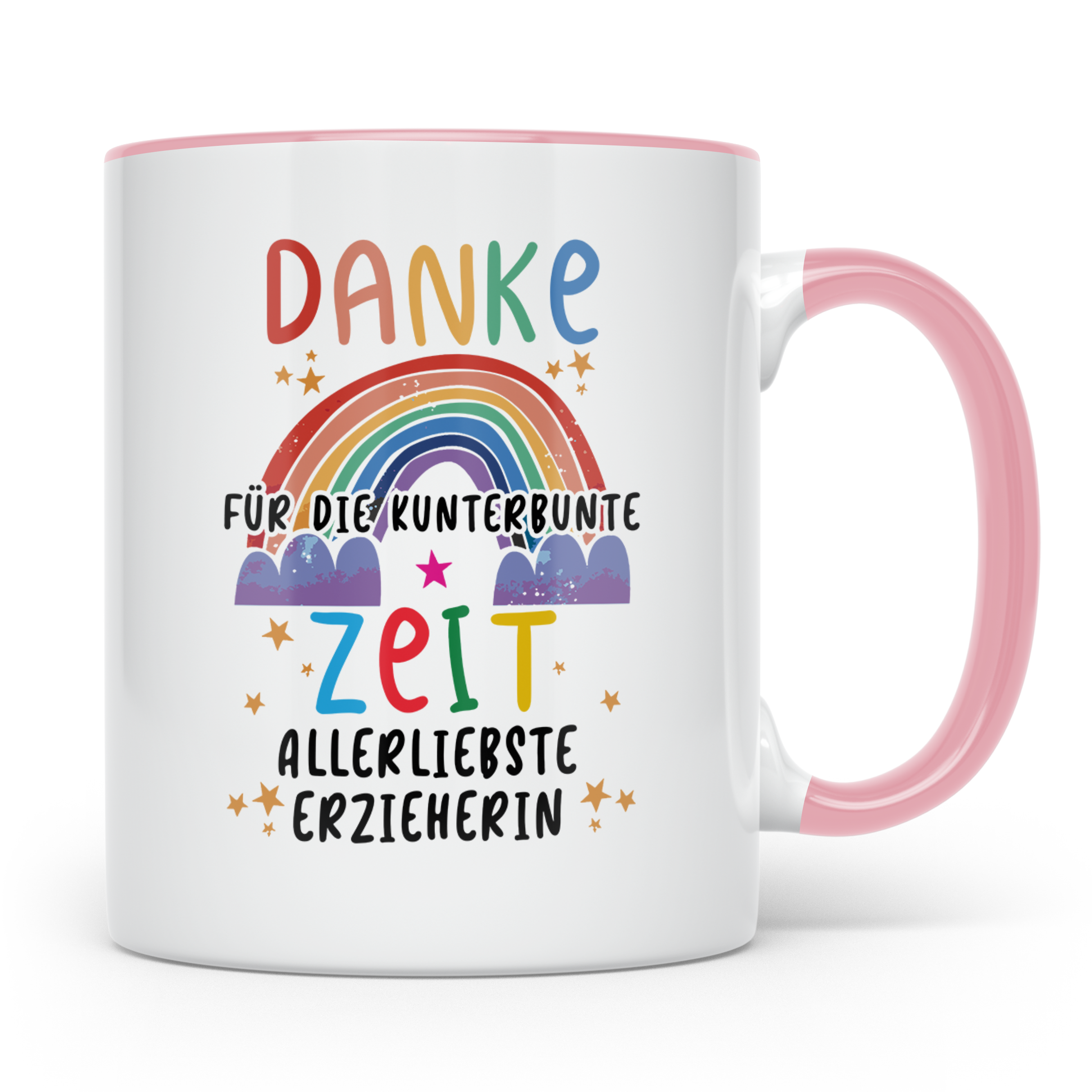 Erzieherin Tasse Danke für die kunterbunte Zeit Regenbogen G – Rosa [farbe:rosa]