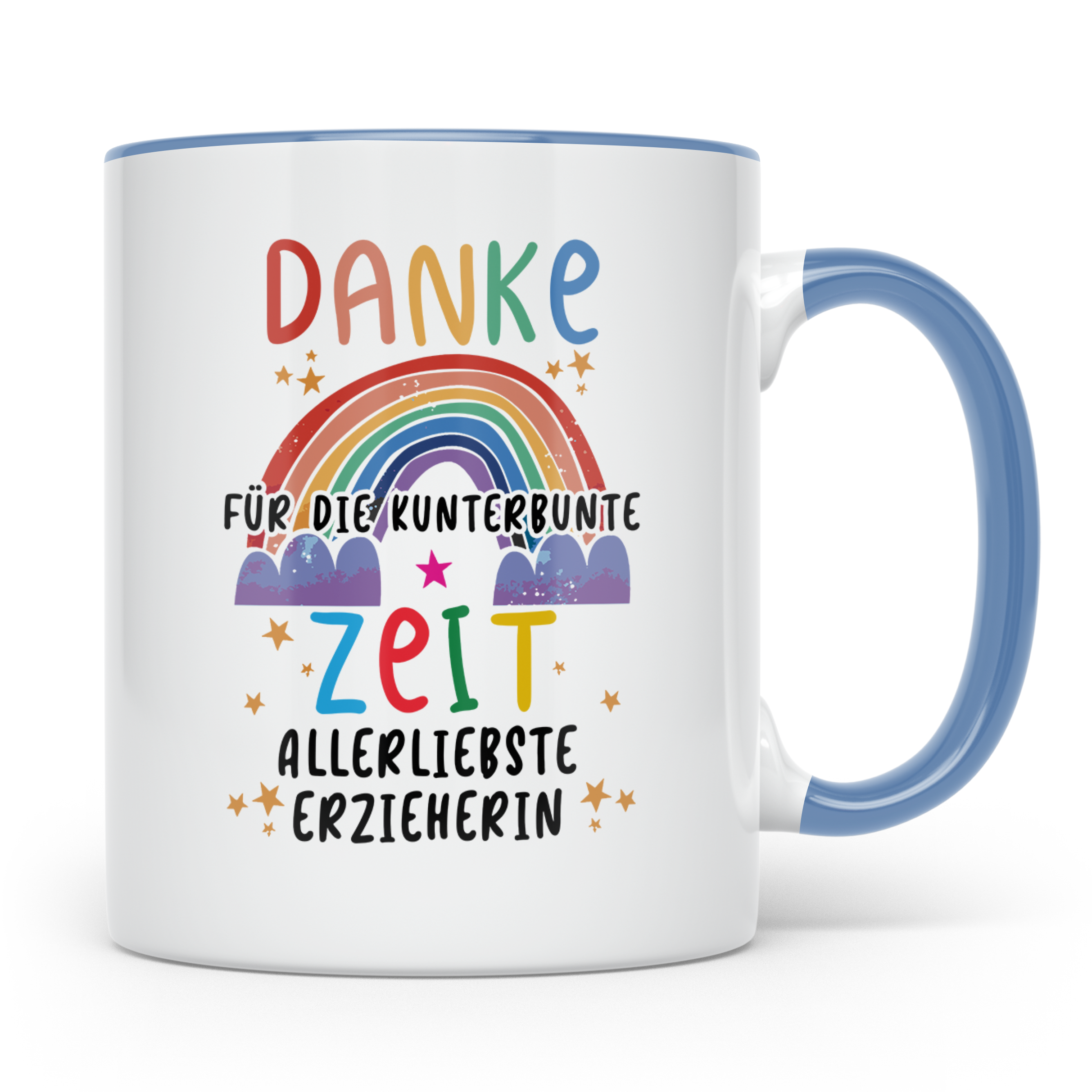 Erzieherin Tasse Danke für die kunterbunte Zeit Regenbogen G – Blau [farbe:blau]