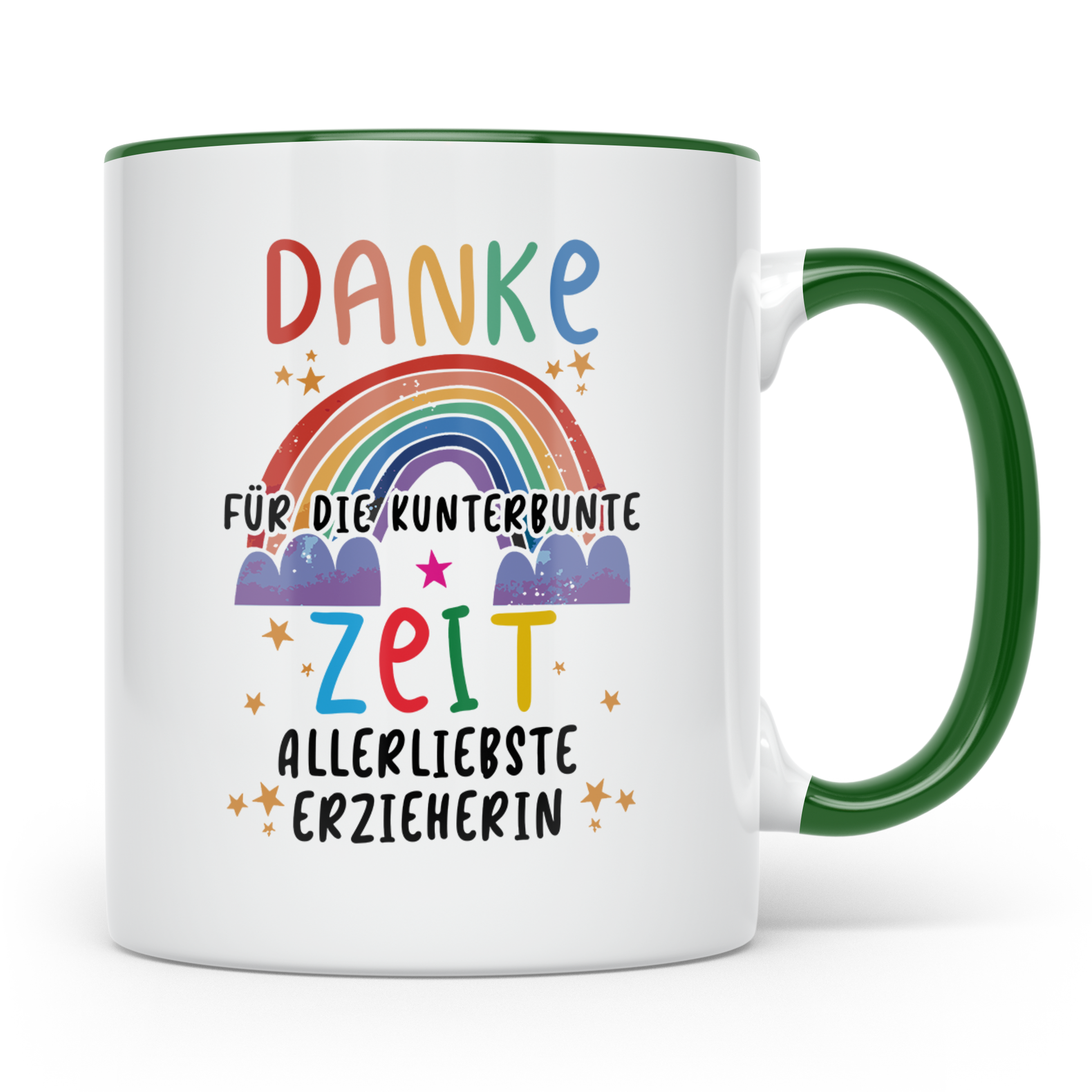 Erzieherin Tasse Danke für die kunterbunte Zeit Regenbogen G – Grün [farbe:grün]