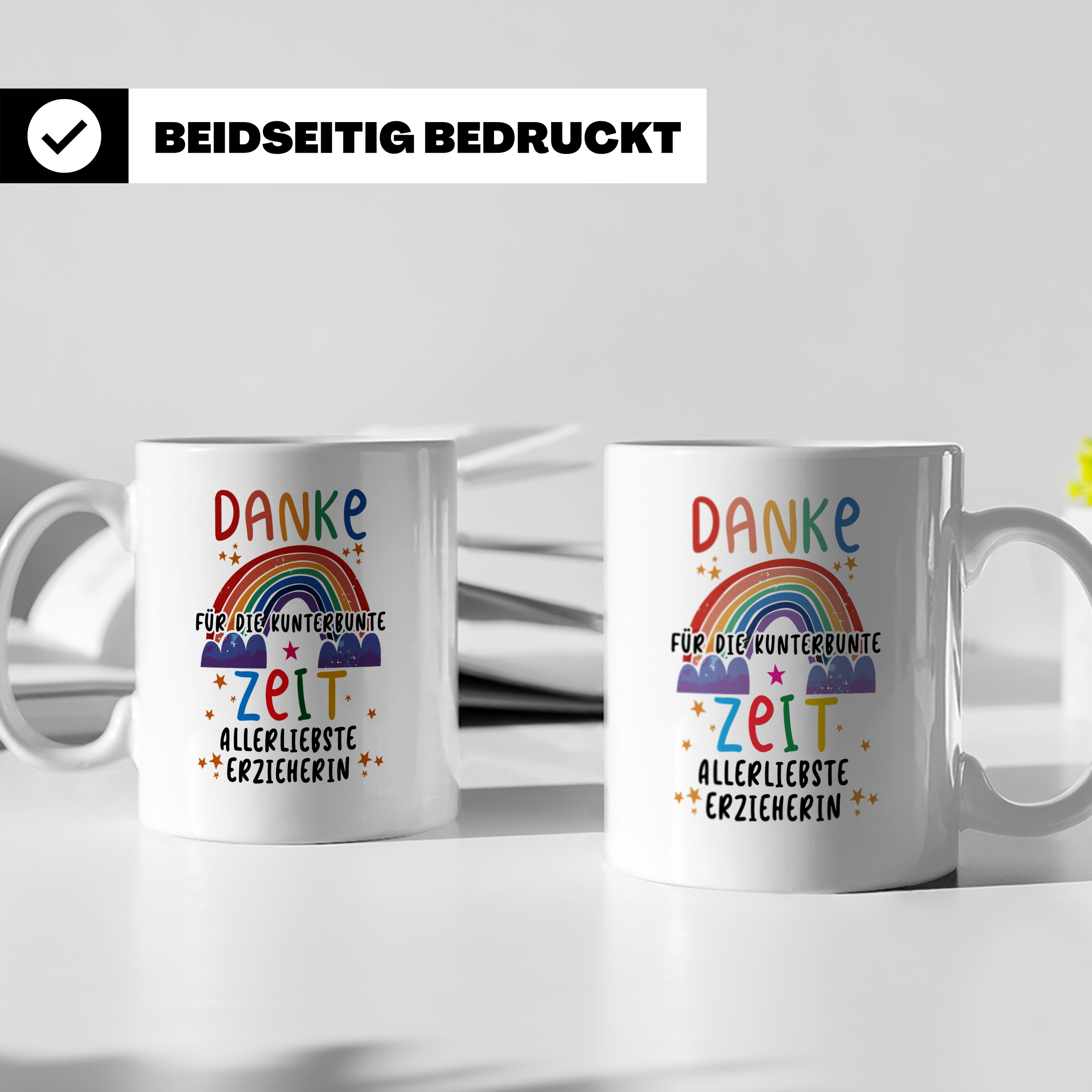 Erzieherin Tasse Danke für die kunterbunte Zeit Regenbogen G – Weiß [farbe:weiß]