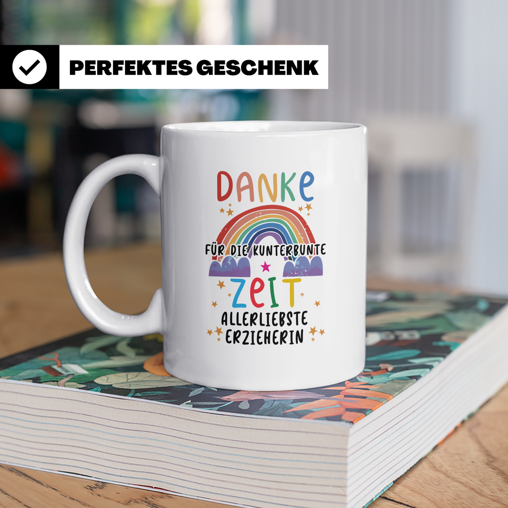 Erzieherin Tasse Danke für die kunterbunte Zeit Regenbogen G – Weiß [farbe:weiß]