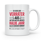 Jobwechsel Tasse - So sieht der Verräter aus - Abschiedsgeschenk Kollegen, Neue Arbeitsstelle, Büro, Halbes Jahr alles schieben
