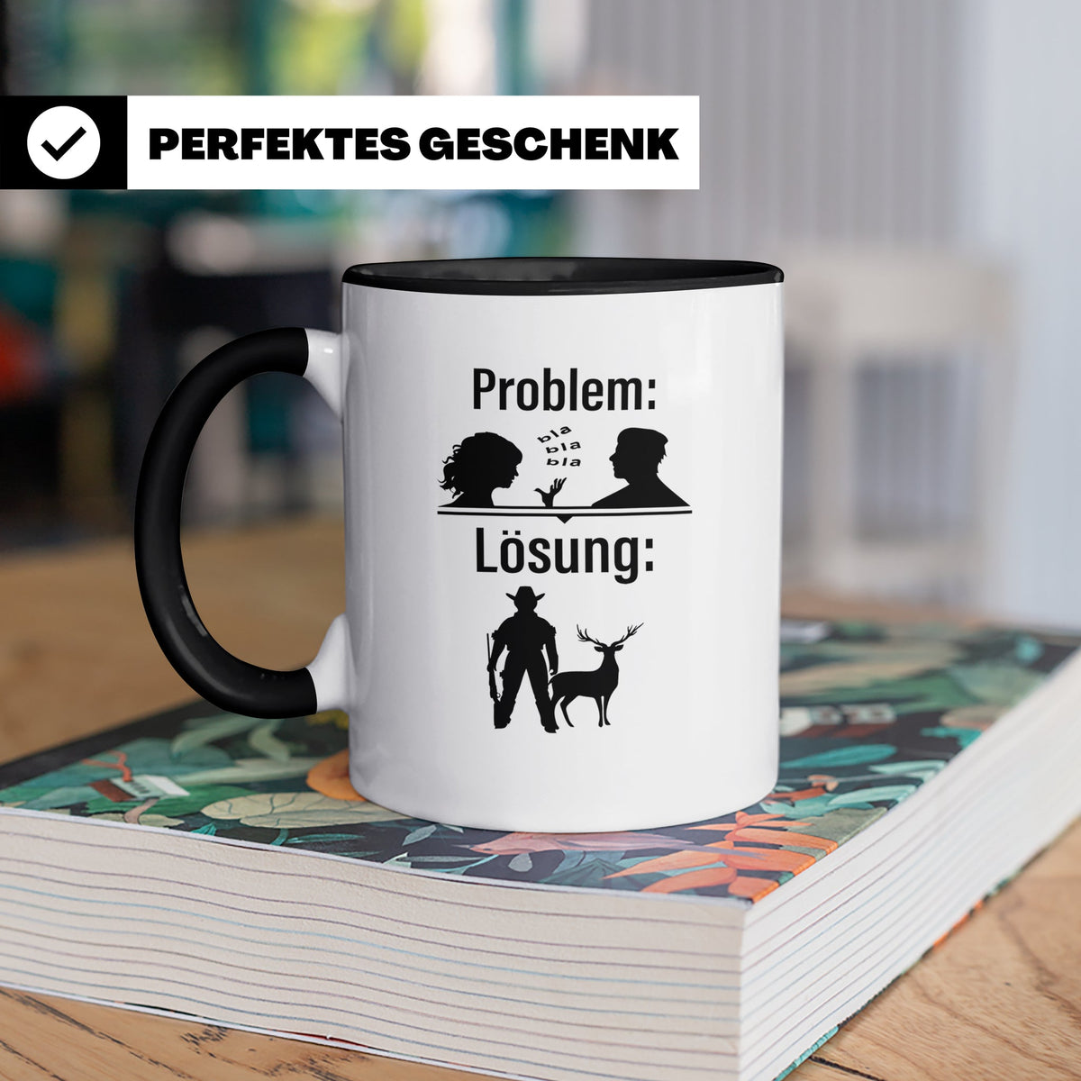 Jäger Tasse Problem Lösung lustiger Spruch Jagdgeschenk für  – Schwarz [farbe:schwarz]