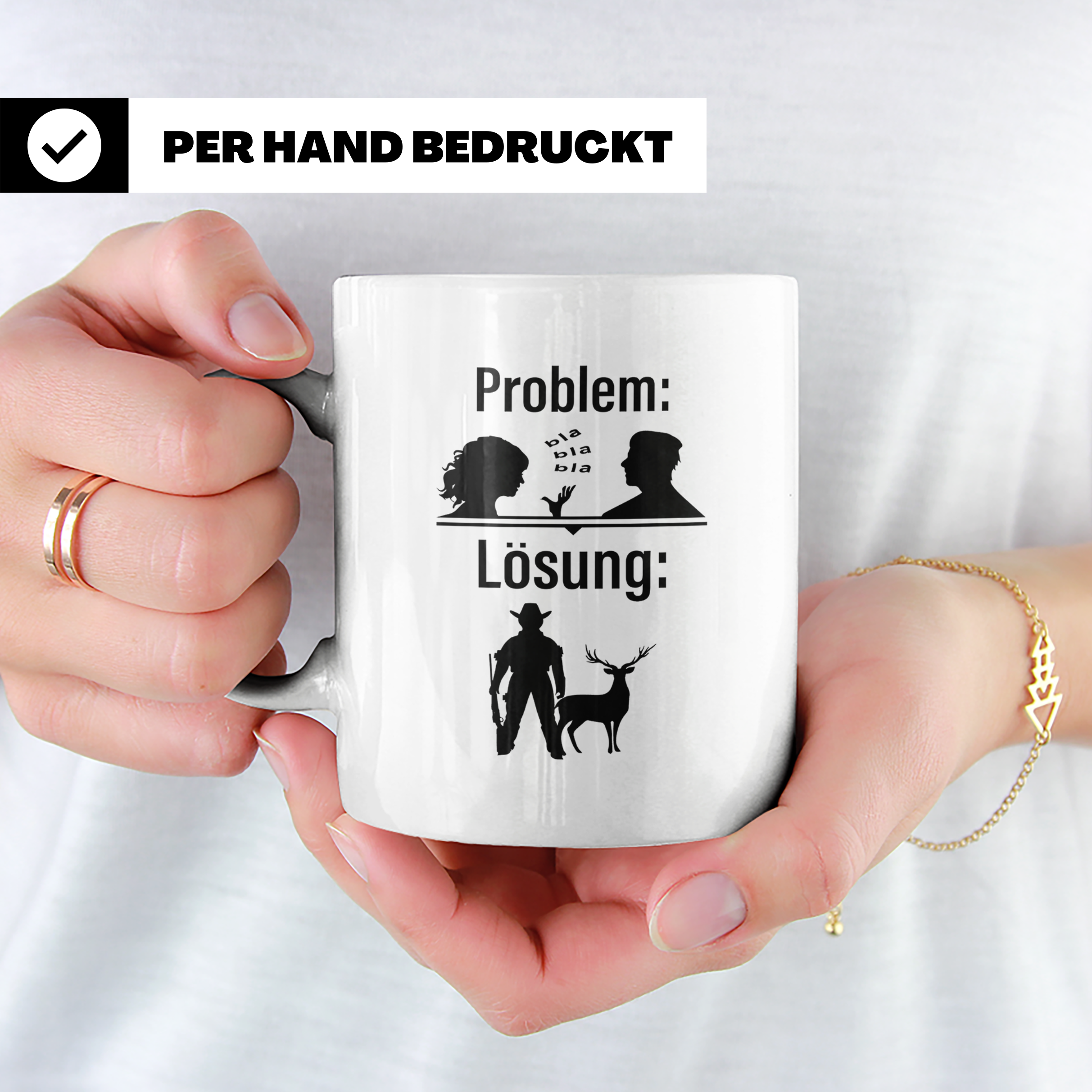 Jäger Tasse Problem Lösung lustiger Spruch Jagdgeschenk für  – Weiß [farbe:weiß]