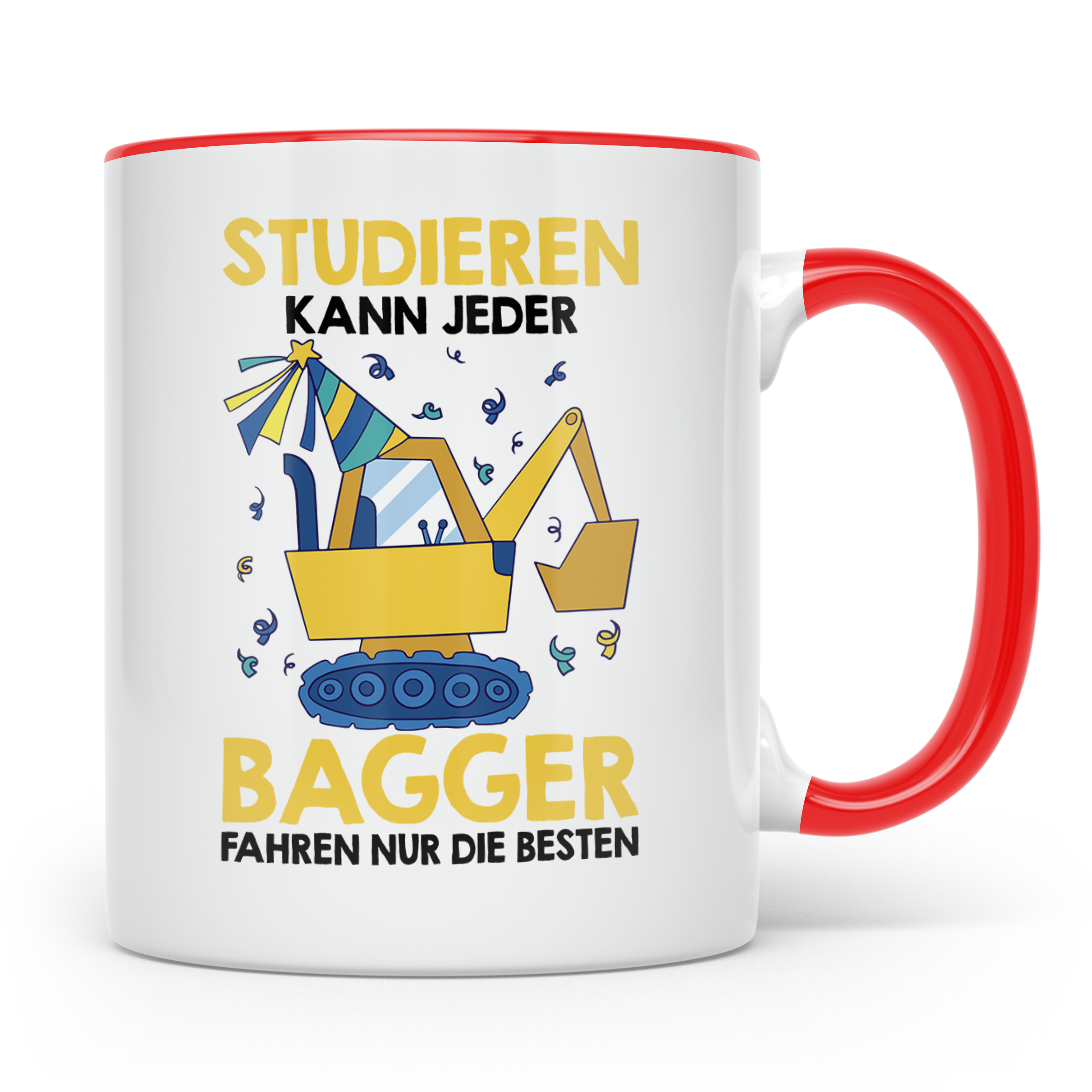 Baggerfahrer Tasse mit Spruch Bagger fahren nur die Besten,  – Rot [farbe:rot]