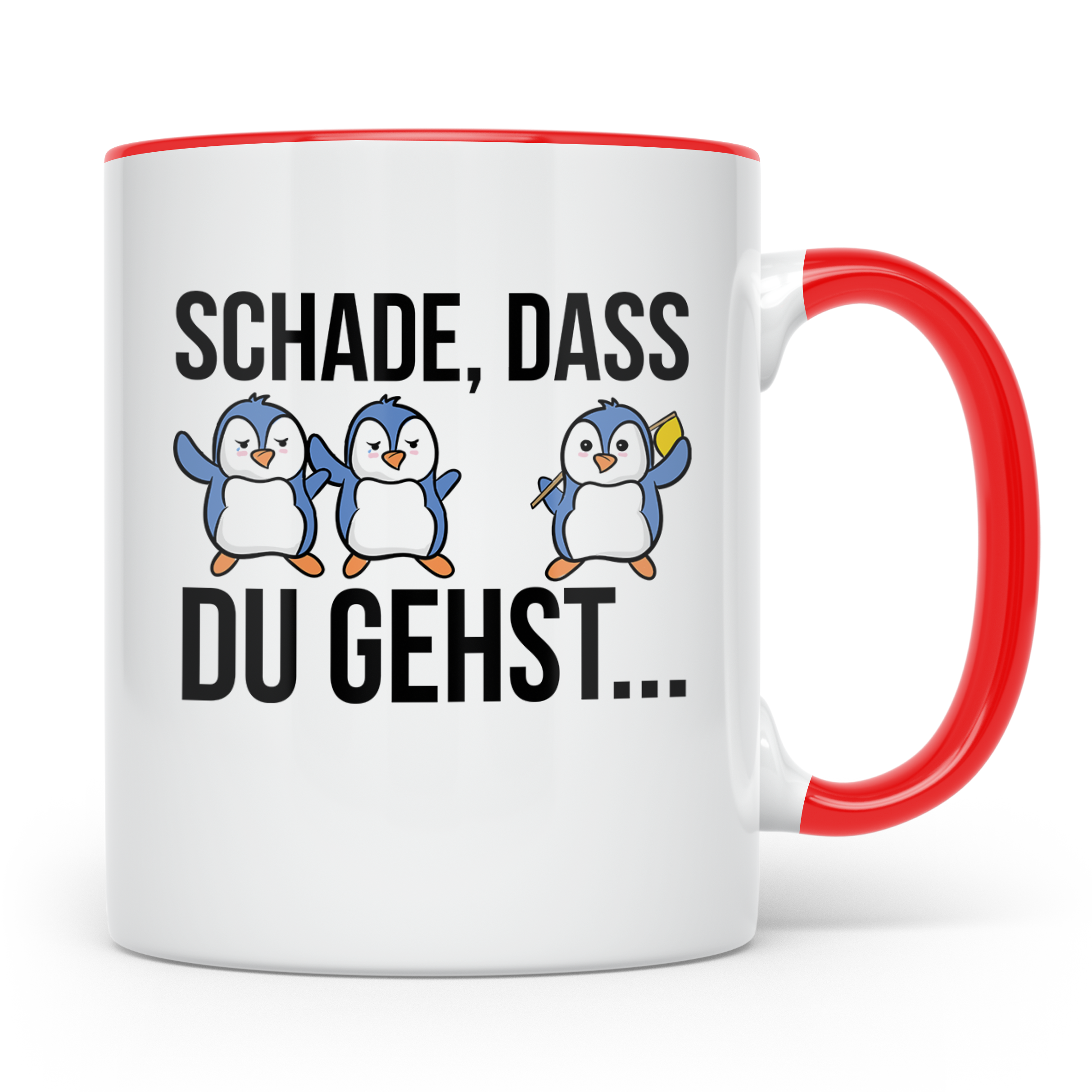 Abschiedstasse Pinguin für Kollege bei Jobwechsel Kündigung  – Rot [farbe:rot]