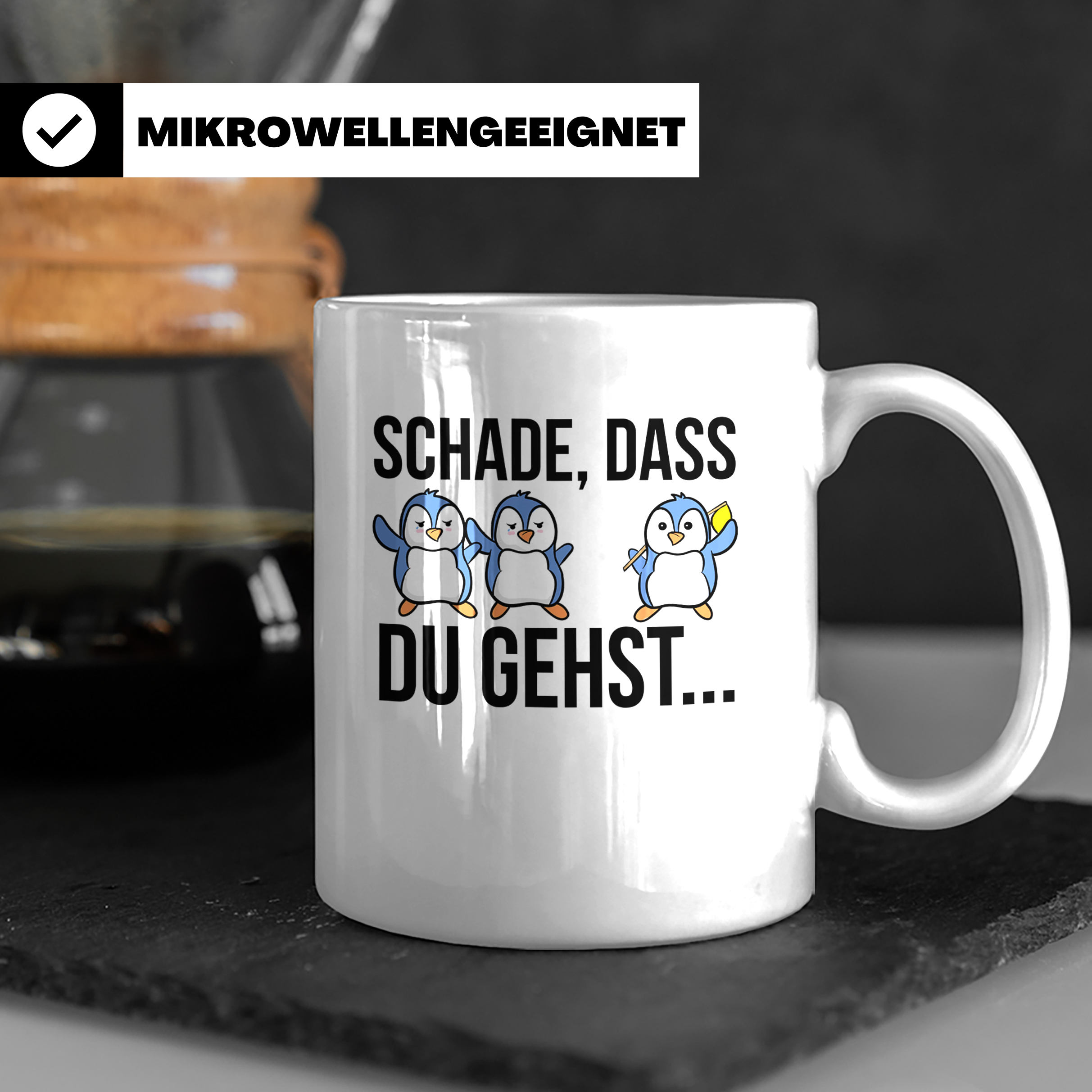 Abschiedstasse Pinguin für Kollege bei Jobwechsel Kündigung  – Weiß [farbe:weiß]