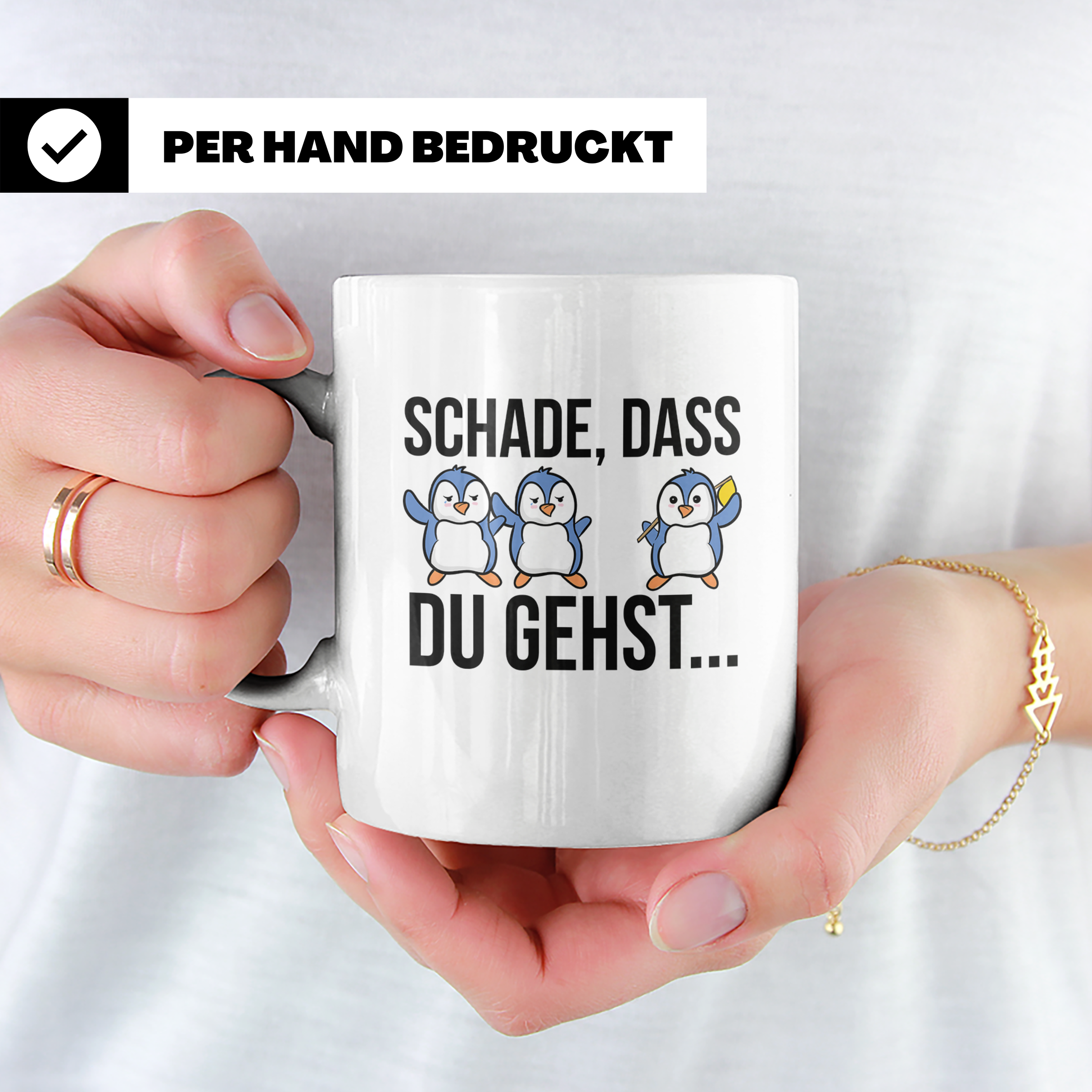 Abschiedstasse Pinguin für Kollege bei Jobwechsel Kündigung  – Weiß [farbe:weiß]