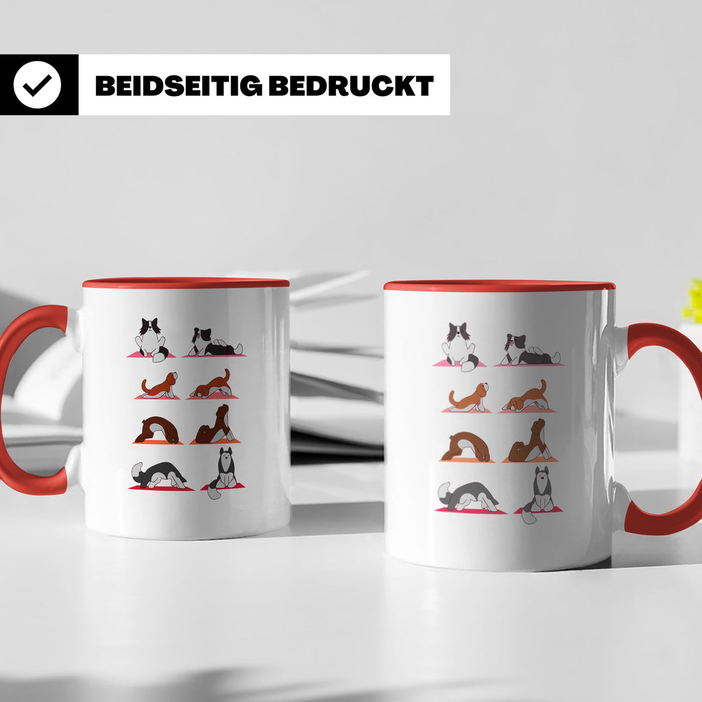 Hund Yoga Tasse lustig mit Doga Motiv für Yogis & Hundeliebh – Rot [farbe:rot]