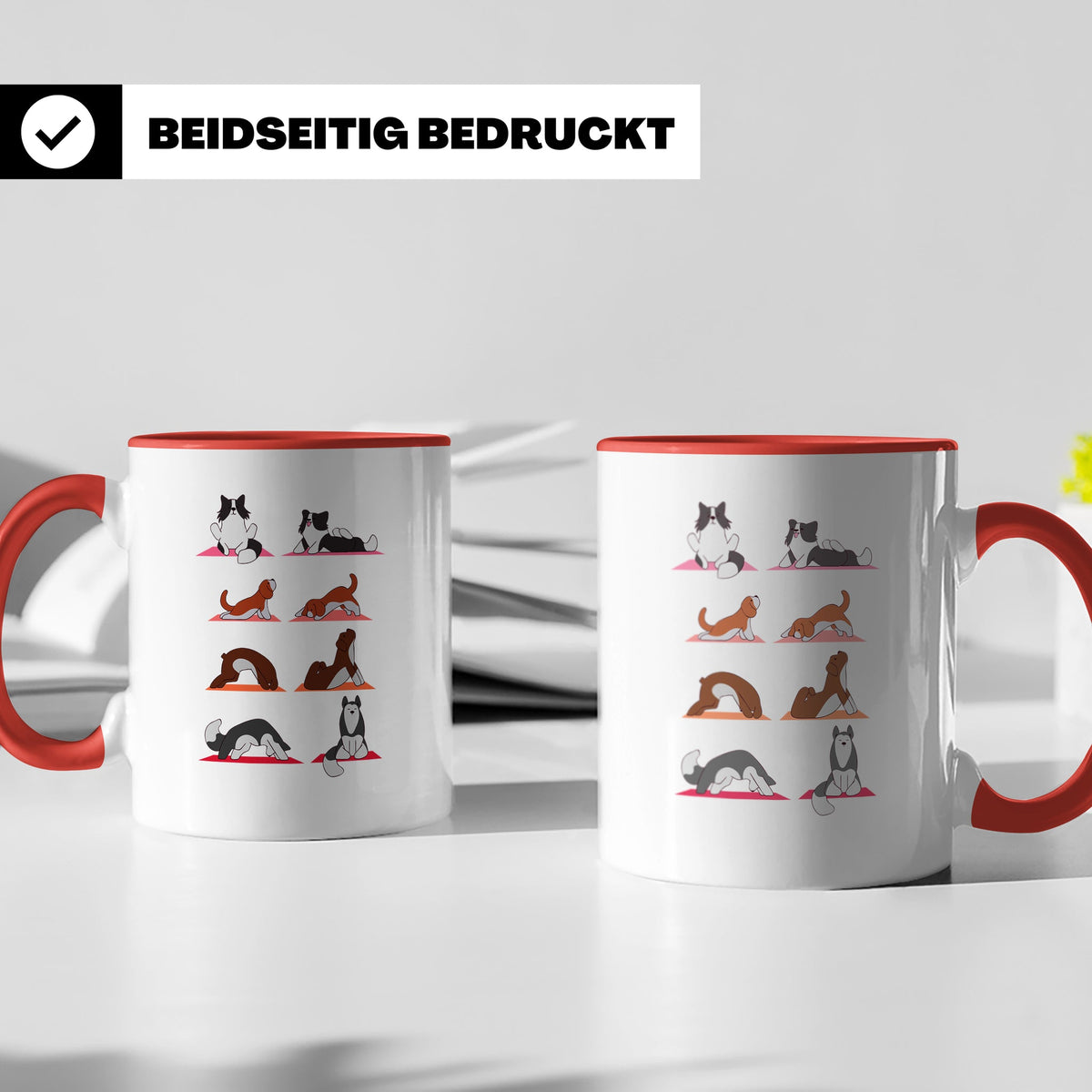 Hund Yoga Tasse lustig mit Doga Motiv für Yogis & Hundeliebh – Rot [farbe:rot]