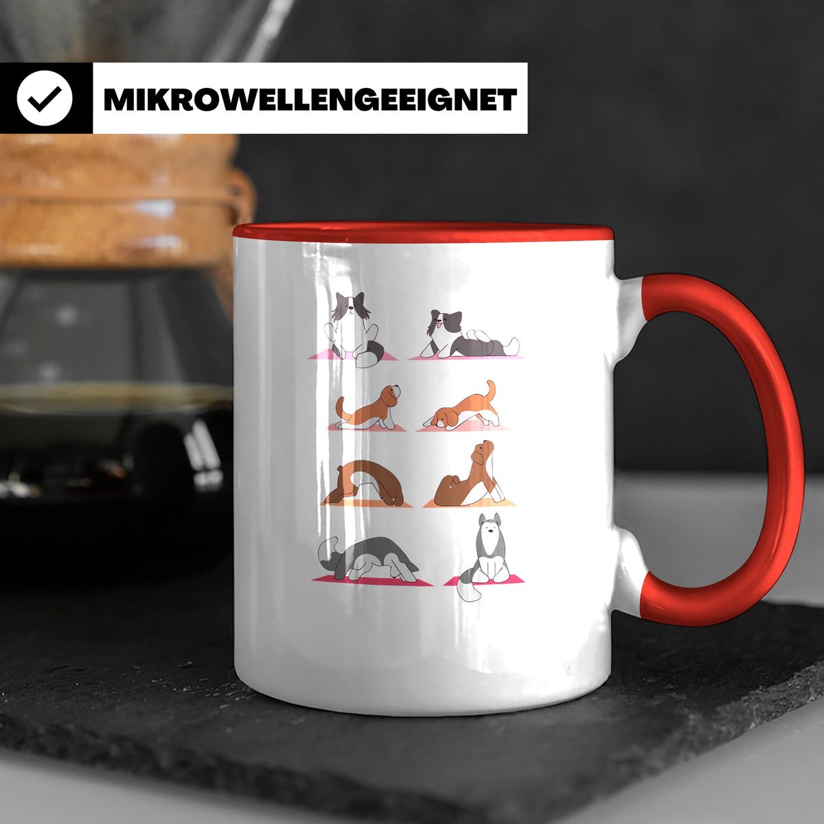Hund Yoga Tasse lustig mit Doga Motiv für Yogis & Hundeliebh – Rot [farbe:rot]