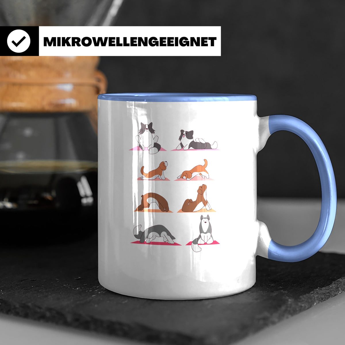 Hund Yoga Tasse lustig mit Doga Motiv für Yogis & Hundeliebh – Blau [farbe:blau]