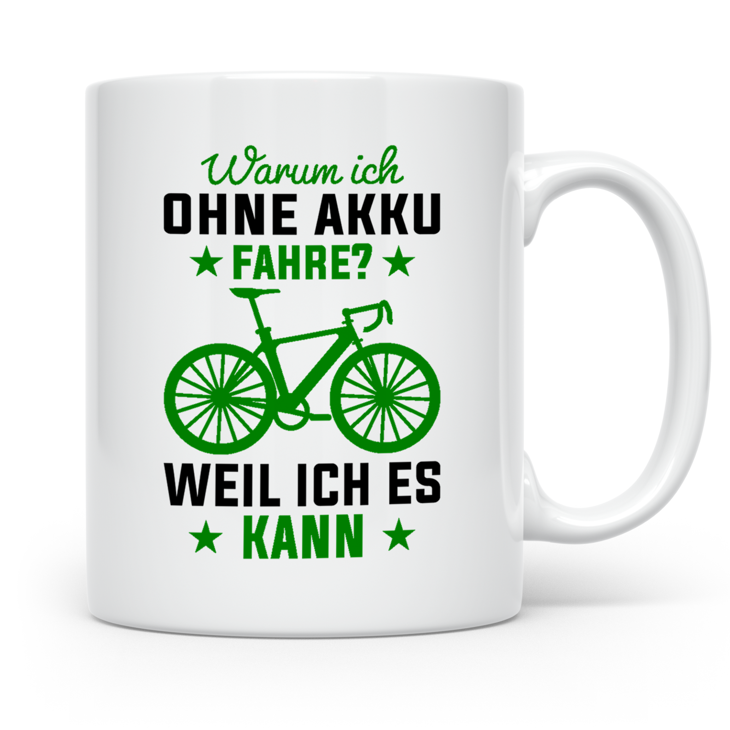 Fahrrad Tasse Ohne Akku Weil Ich Es Kann, Anti E-Bike Spruch – Weiß [farbe:weiß]