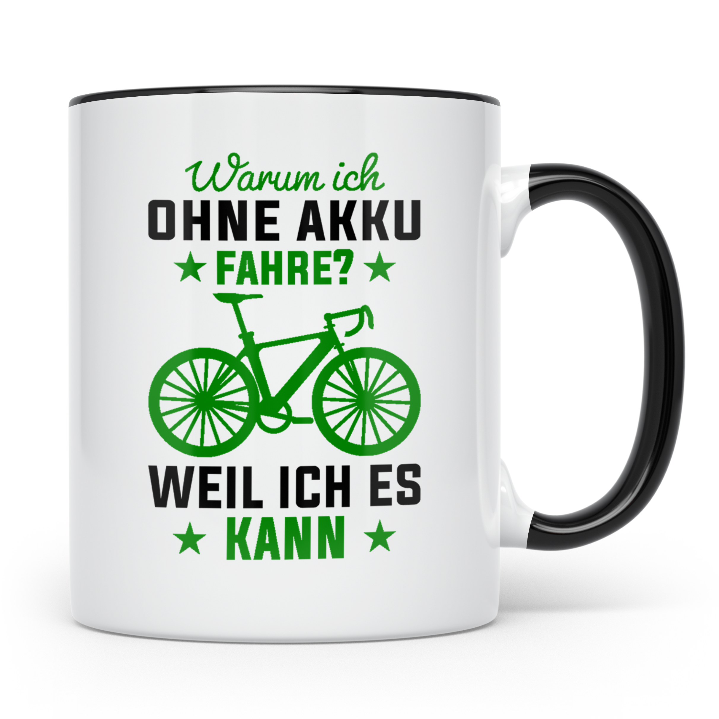 Fahrrad Tasse Ohne Akku Weil Ich Es Kann, Anti E-Bike Spruch – Schwarz [farbe:schwarz]