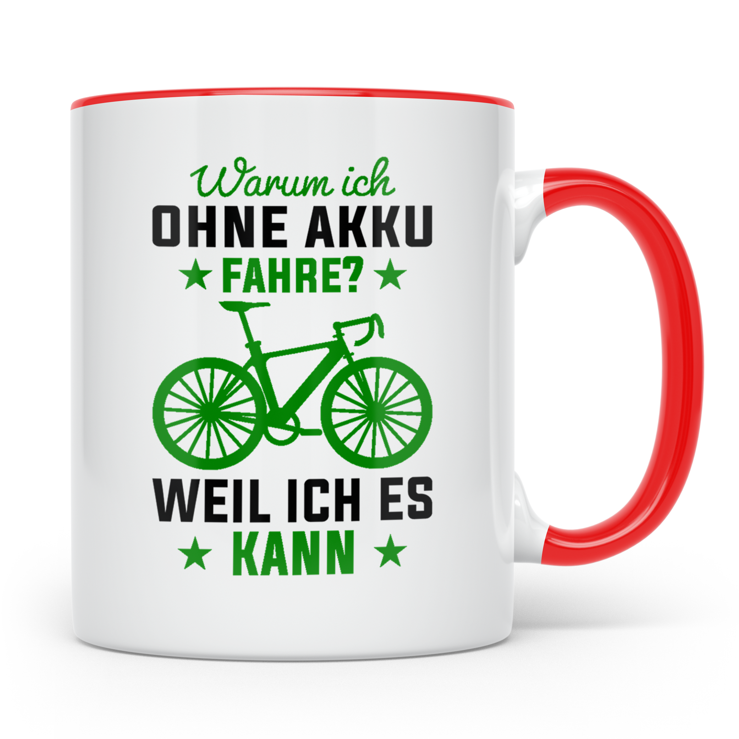 Fahrrad Tasse Ohne Akku Weil Ich Es Kann, Anti E-Bike Spruch – Rot [farbe:rot]