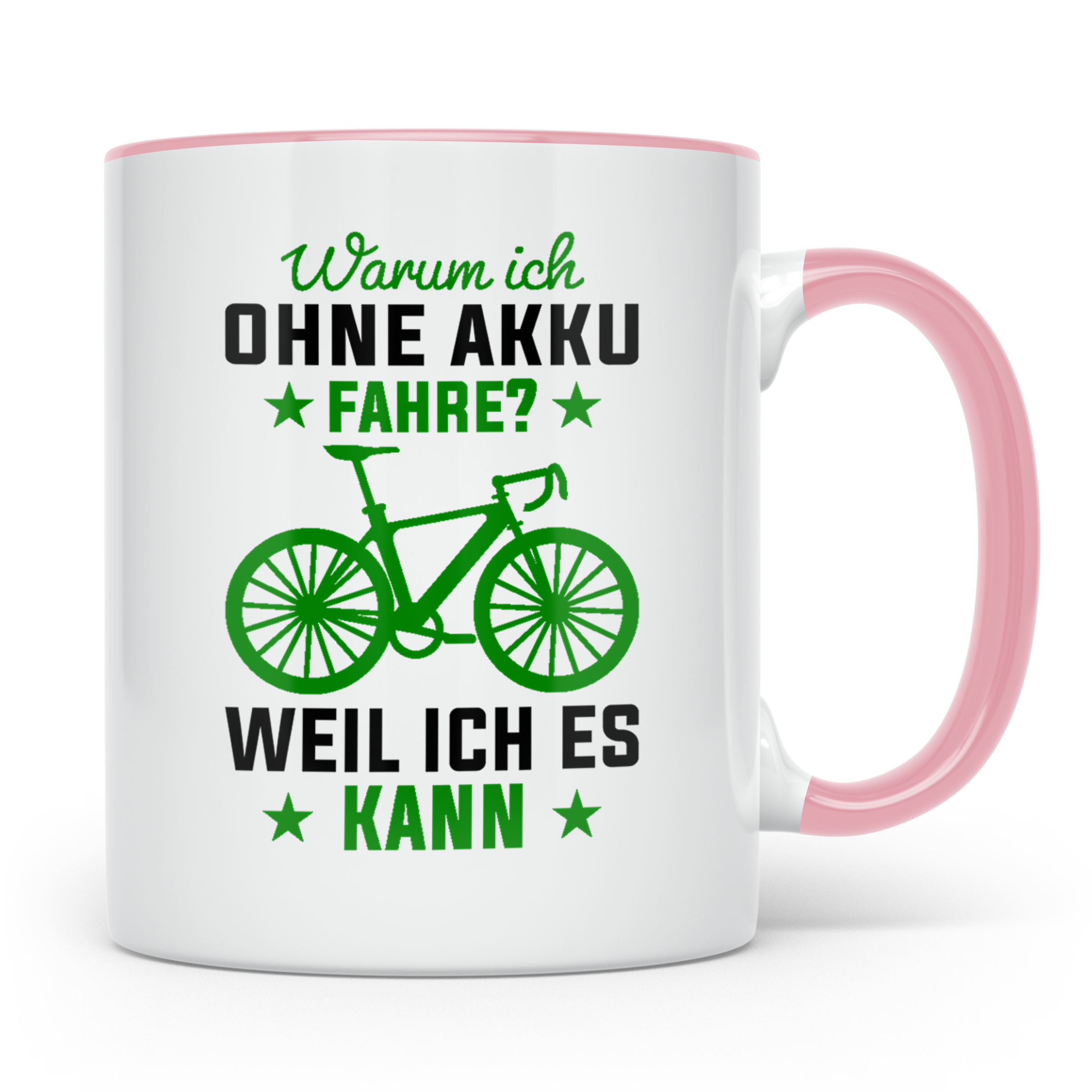 Fahrrad Tasse Ohne Akku Weil Ich Es Kann, Anti E-Bike Spruch – Rosa [farbe:rosa]