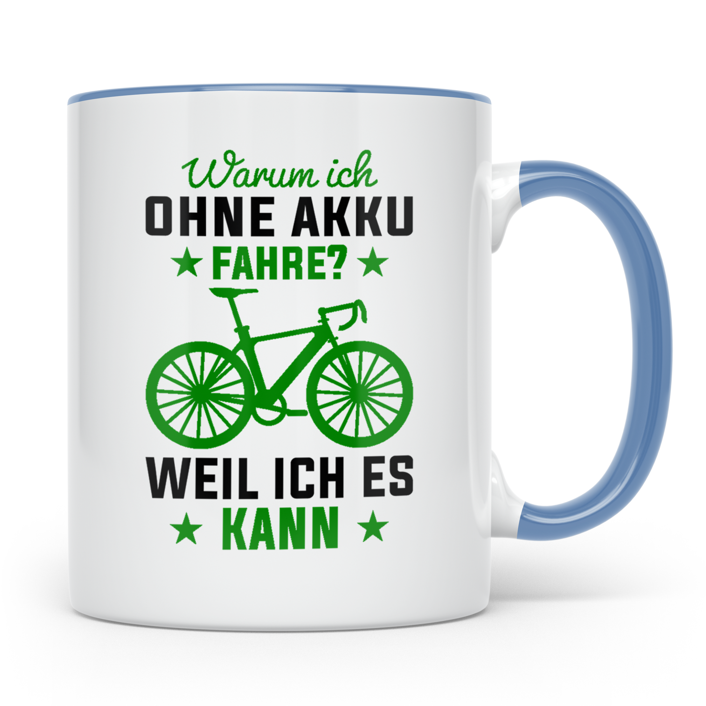 Fahrrad Tasse Ohne Akku Weil Ich Es Kann, Anti E-Bike Spruch – Blau [farbe:blau]