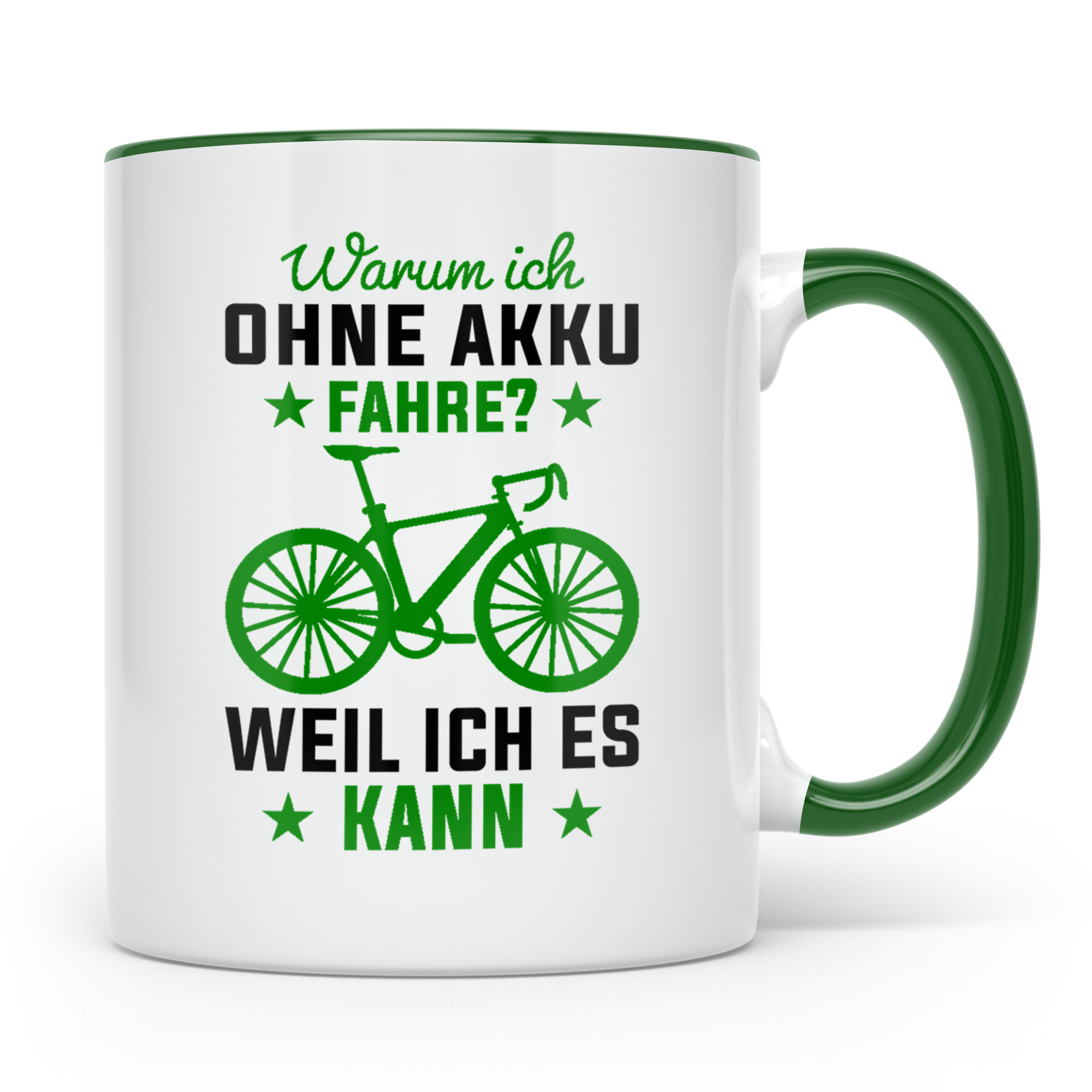Fahrrad Tasse Ohne Akku Weil Ich Es Kann, Anti E-Bike Spruch – Grün [farbe:grün]