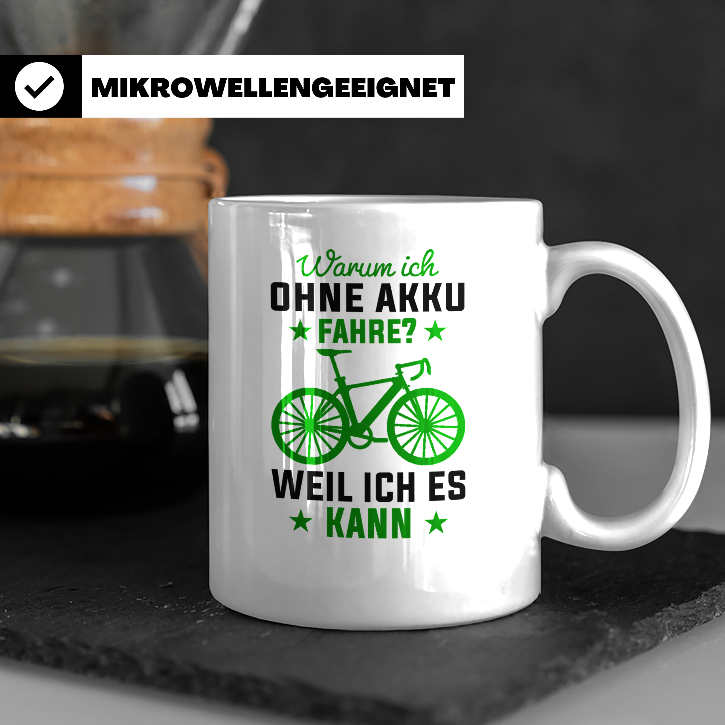 Fahrrad Tasse Ohne Akku Weil Ich Es Kann, Anti E-Bike Spruch – Weiß [farbe:weiß]
