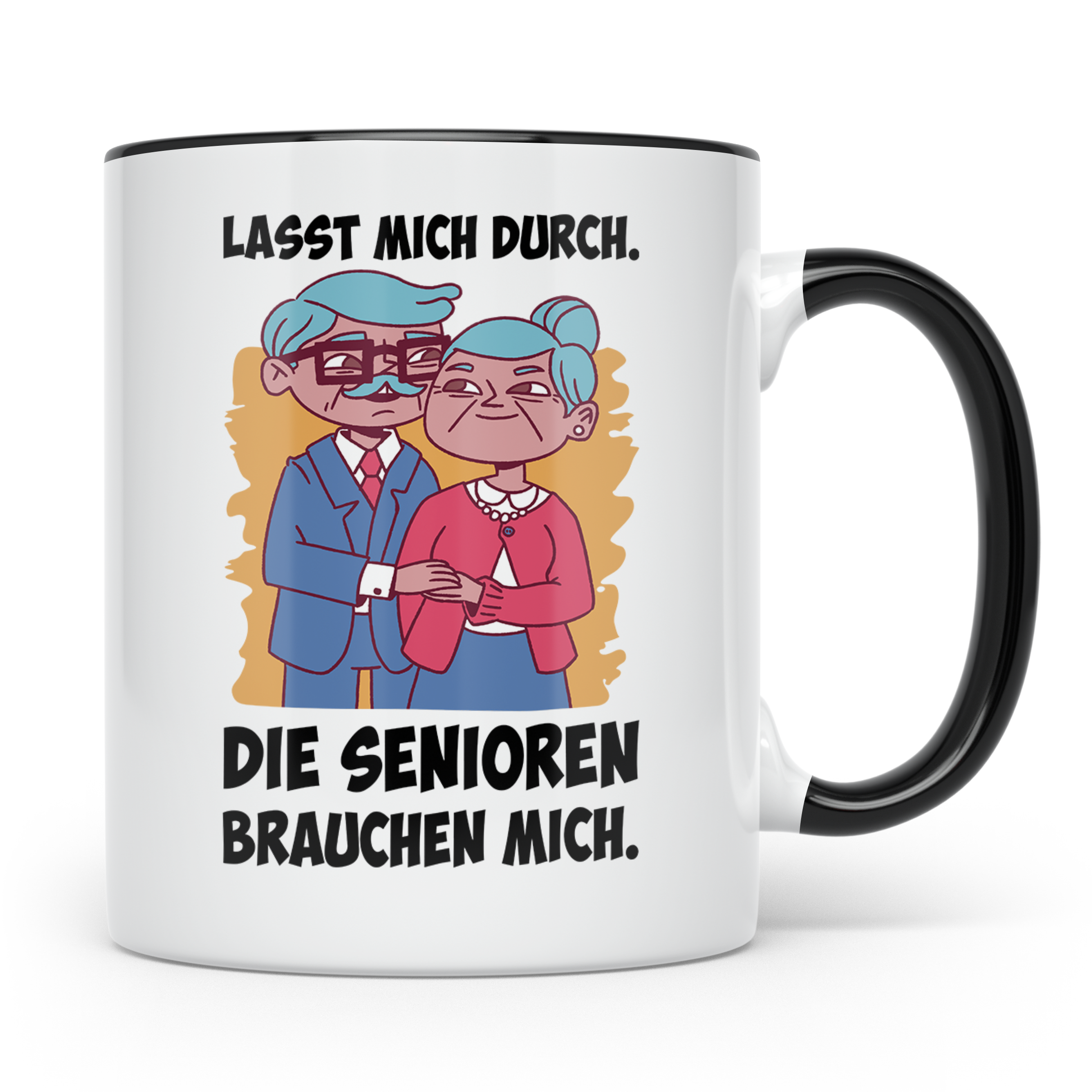Altenpfleger Tasse mit Spruch 'Lasst mich durch die Senioren – Schwarz [farbe:schwarz]