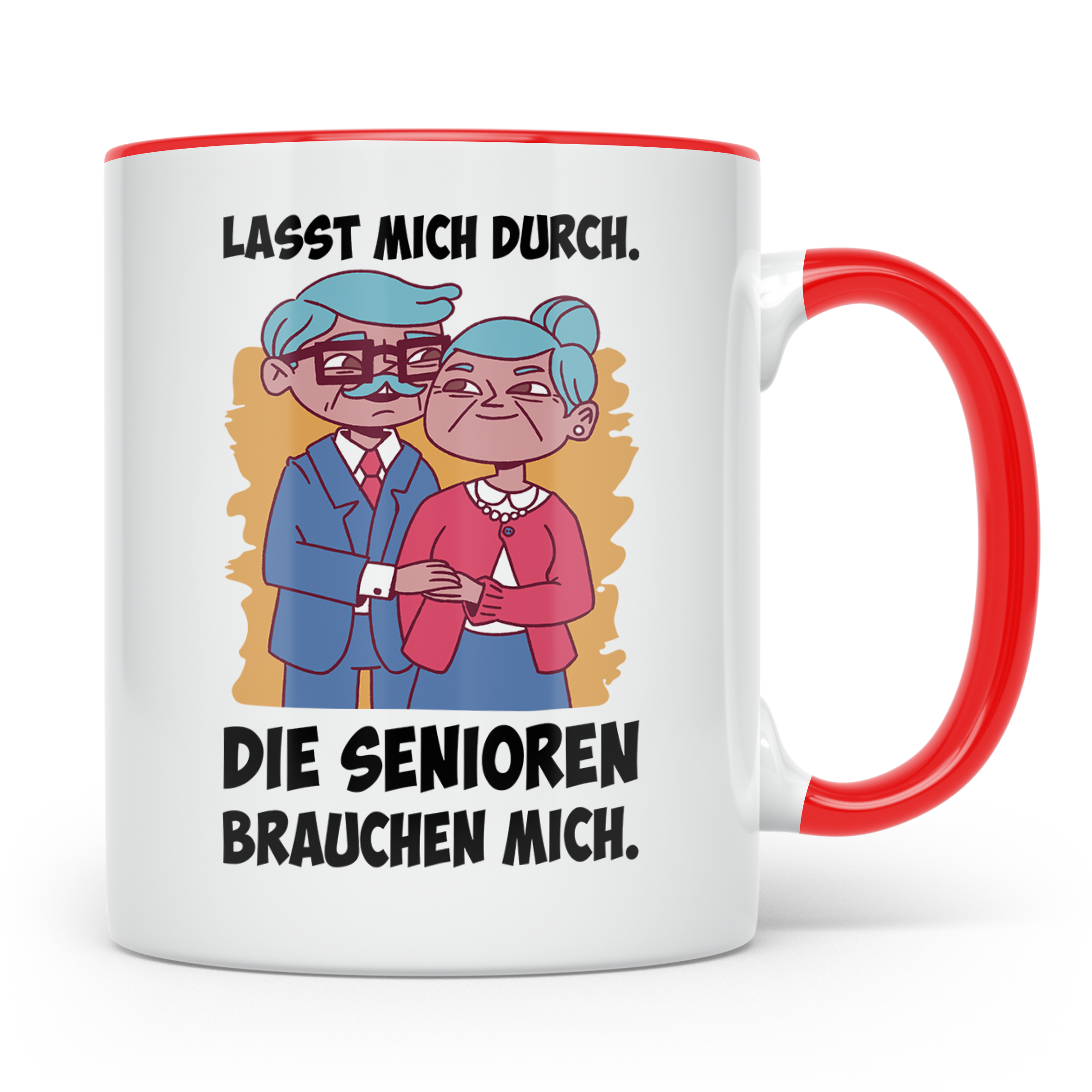 Altenpfleger Tasse mit Spruch 'Lasst mich durch die Senioren – Rot [farbe:rot]