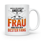 Angler Frau Kaffeetasse - Bester Fang Geschenkidee für Ehemann, Angel Sprüche Becher zum Geburtstag Vatertag, Partnerlook Tassen Set
