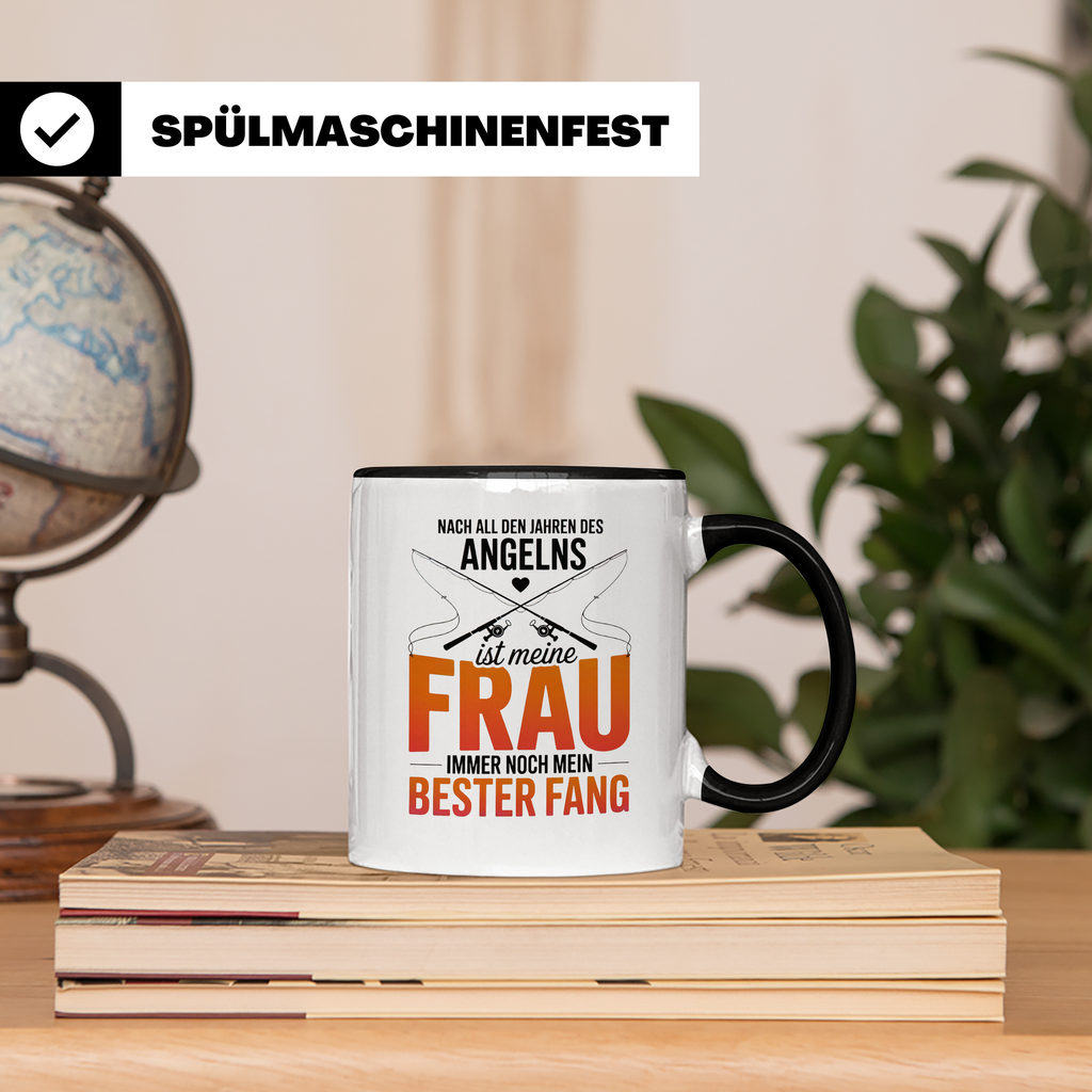 Angler Frau Kaffeetasse - Bester Fang Geschenkidee für Ehemann, Angel Sprüche Becher zum Geburtstag Vatertag, Partnerlook Tassen Set
