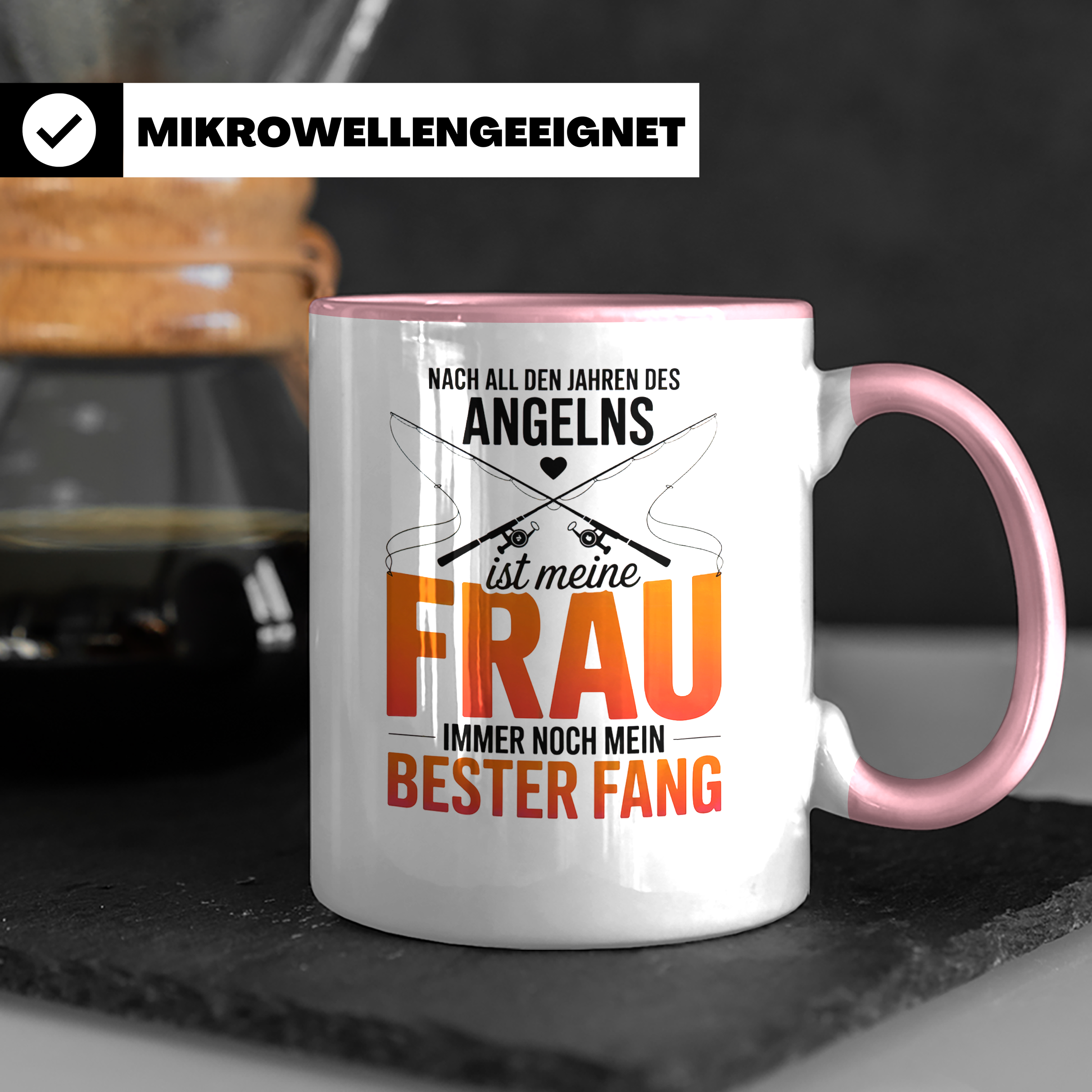 Angler Frau Kaffeetasse - Bester Fang Geschenkidee für Ehemann, Angel Sprüche Becher zum Geburtstag Vatertag, Partnerlook Tassen Set