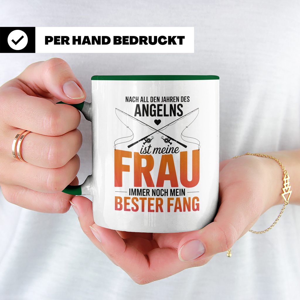 Angler Frau Kaffeetasse - Bester Fang Geschenkidee für Ehemann, Angel Sprüche Becher zum Geburtstag Vatertag, Partnerlook Tassen Set