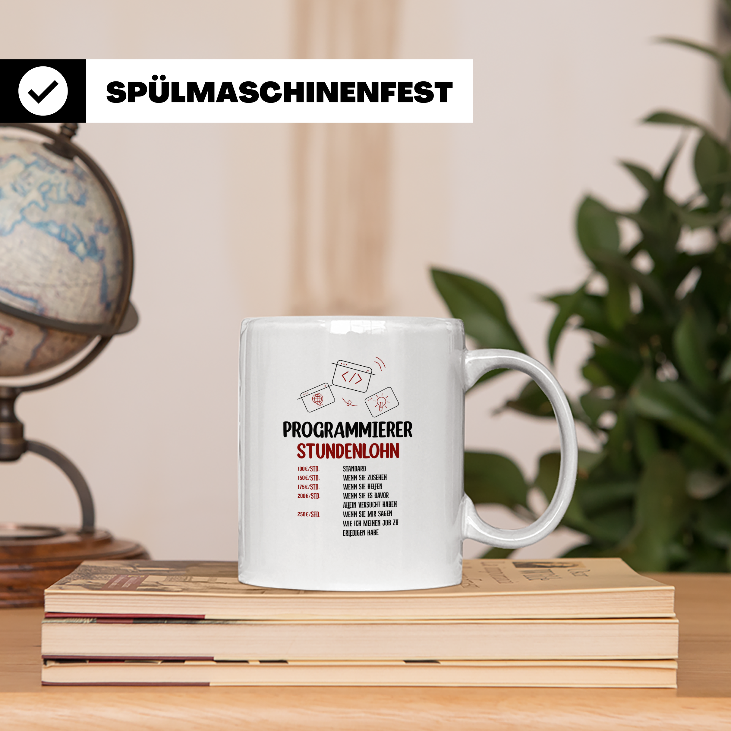 Programmierer Tasse mit Spruch Stundenlohn, lustig für Coder – Weiß [farbe:weiß]