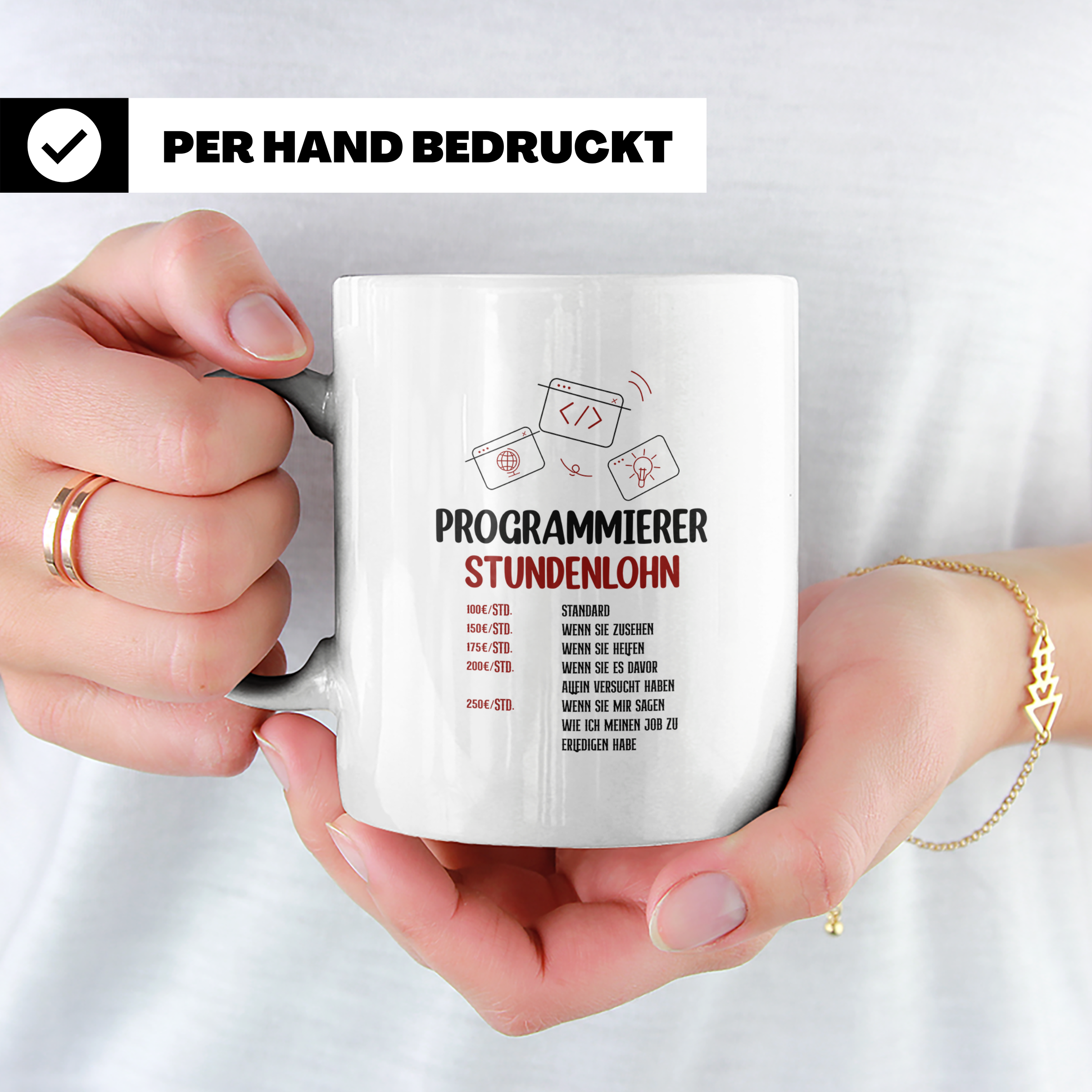Programmierer Tasse mit Spruch Stundenlohn, lustig für Coder – Weiß [farbe:weiß]