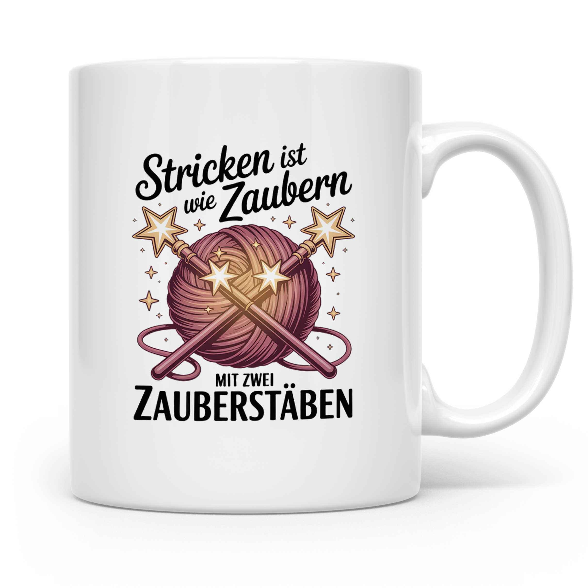 Stricken Tasse mit Spruch Stricken ist wie Zaubern, Geschenk – Weiß [farbe:weiß]