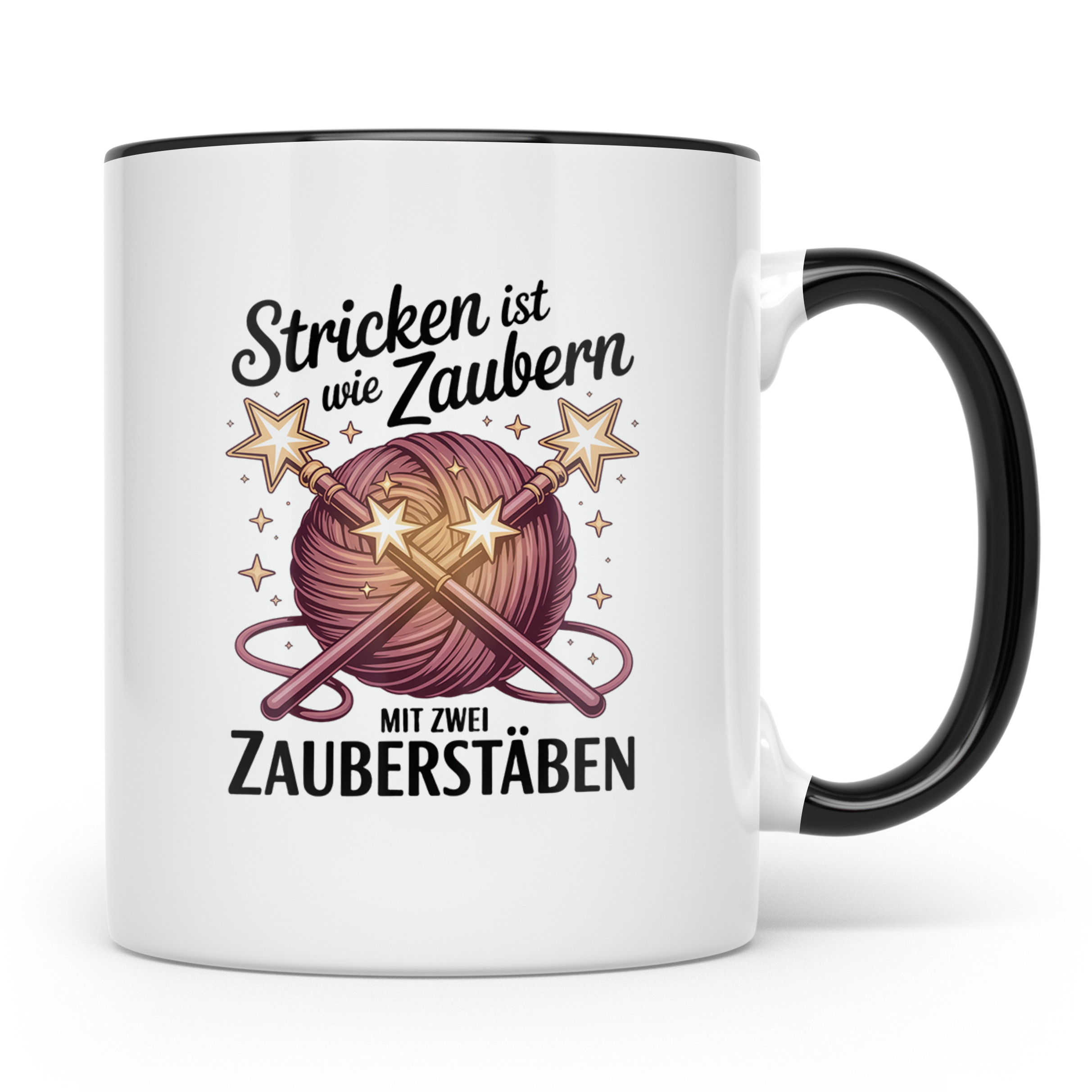 Stricken Tasse mit Spruch Stricken ist wie Zaubern, Geschenk – Schwarz [farbe:schwarz]