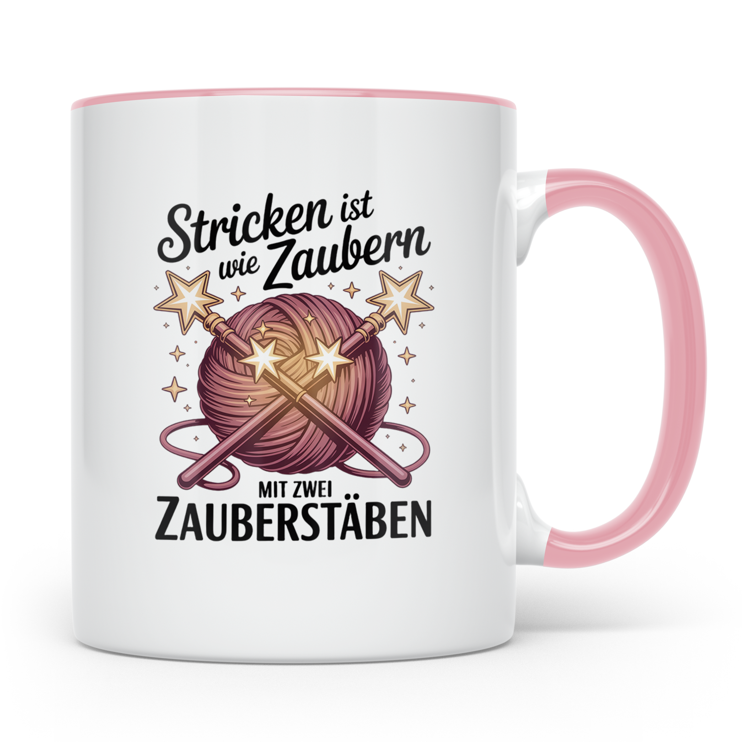 Stricken Tasse mit Spruch Stricken ist wie Zaubern, Geschenk – Rosa [farbe:rosa]