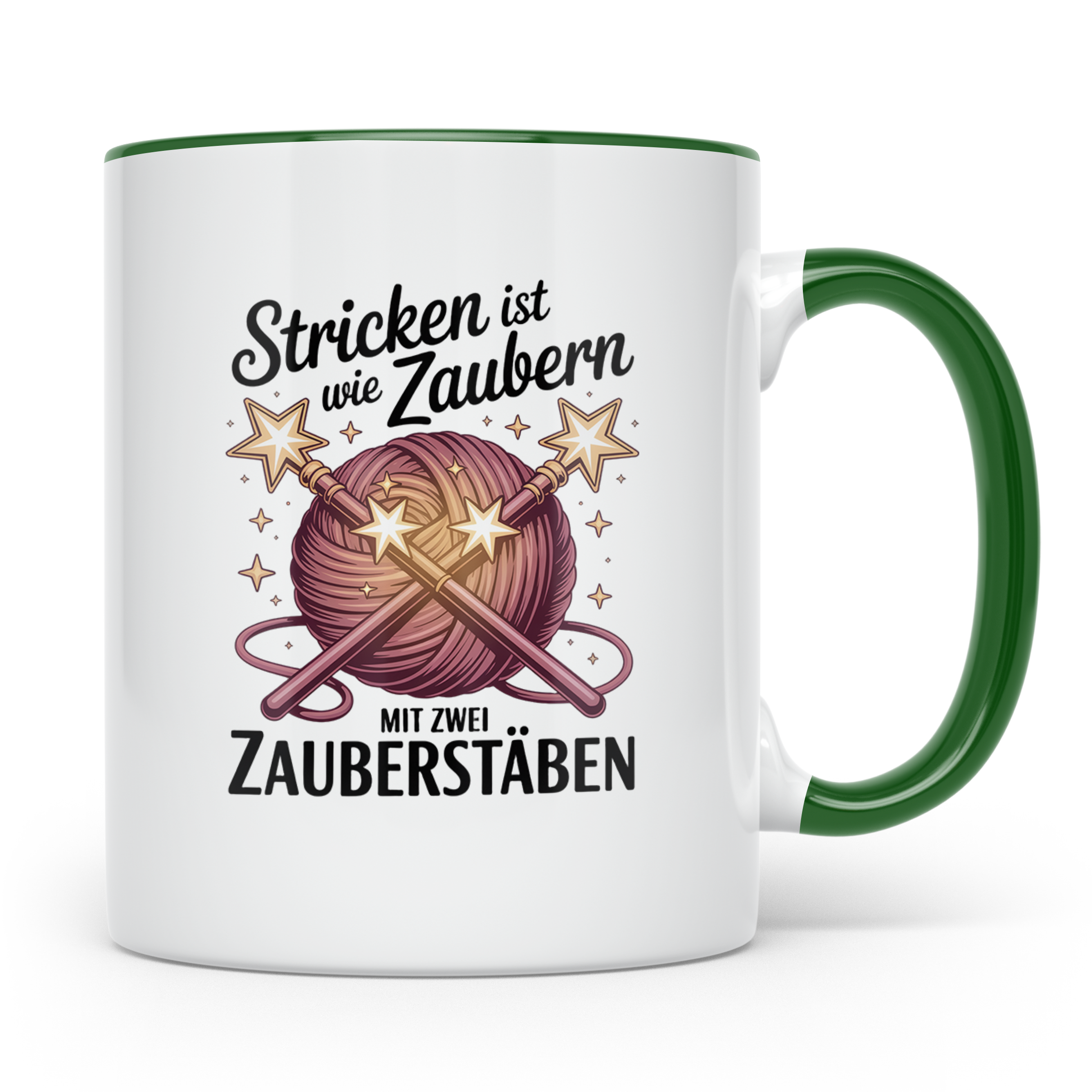 Stricken Tasse mit Spruch Stricken ist wie Zaubern, Geschenk – Grün [farbe:grün]