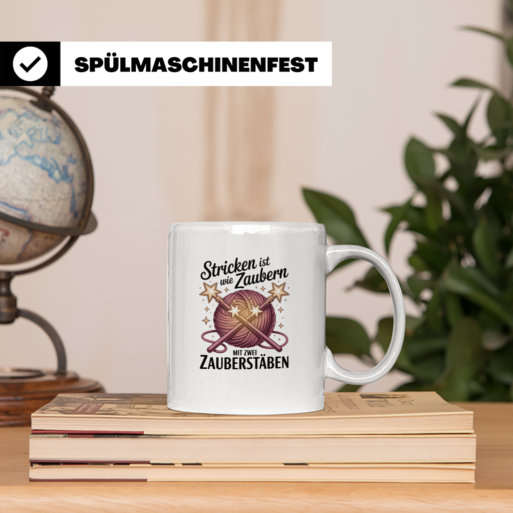 Stricken Tasse mit Spruch Stricken ist wie Zaubern, Geschenk – Weiß [farbe:weiß]