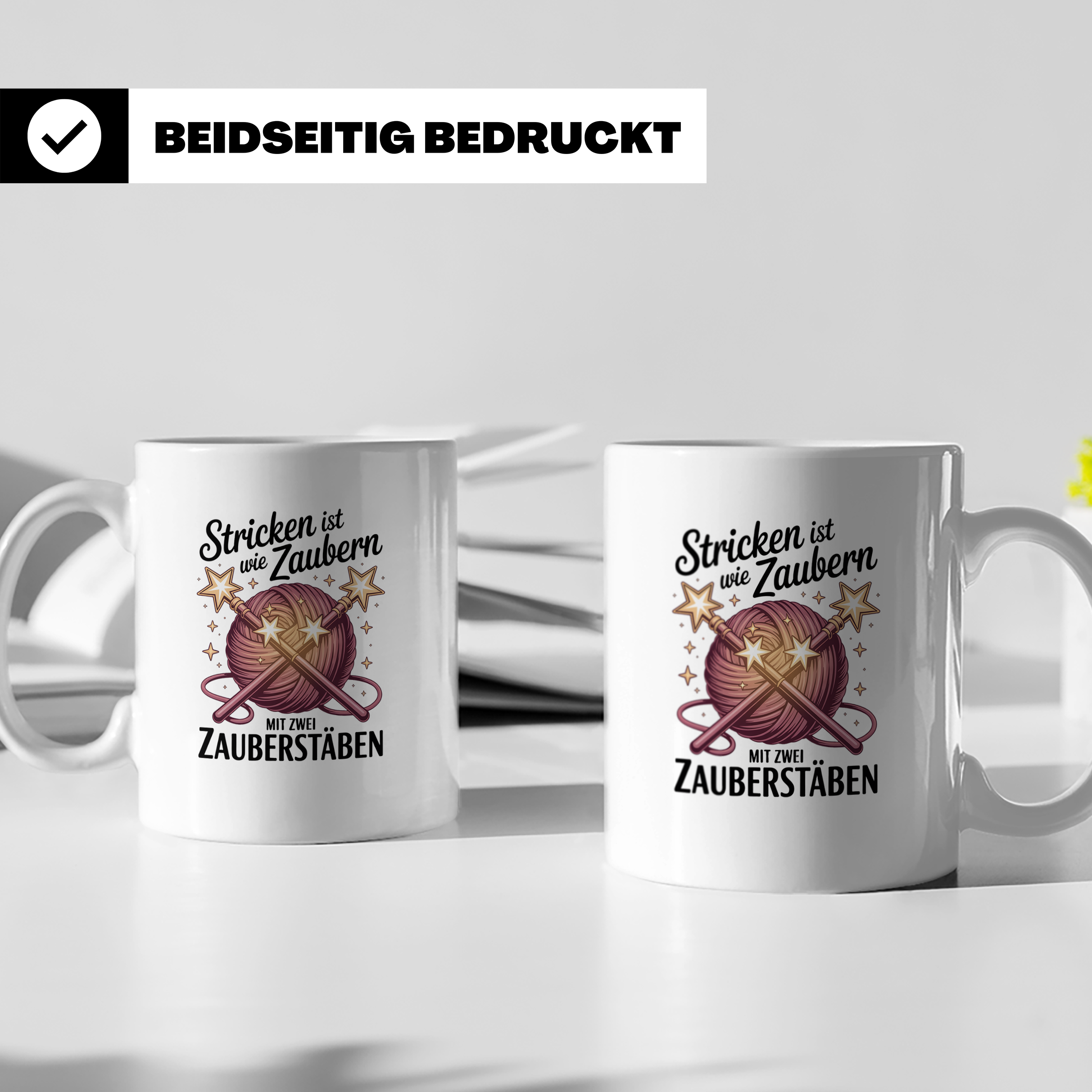 Stricken Tasse mit Spruch Stricken ist wie Zaubern, Geschenk – Weiß [farbe:weiß]