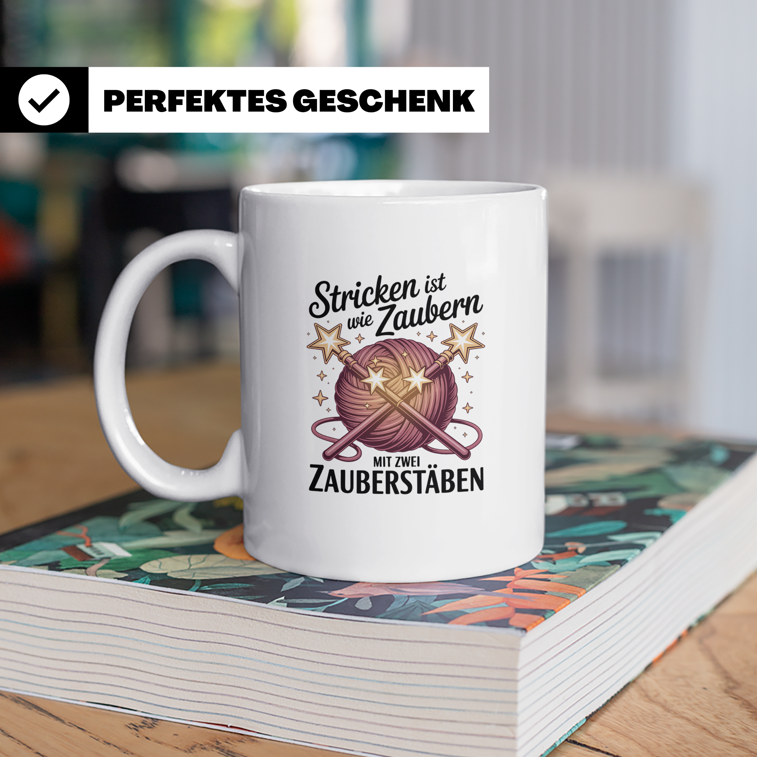 Stricken Tasse mit Spruch Stricken ist wie Zaubern, Geschenk – Weiß [farbe:weiß]