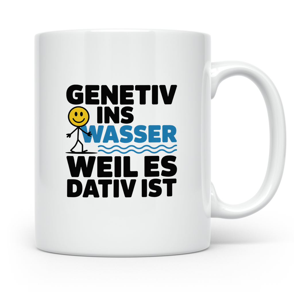 Genetiv ins Wasser weil es Dativ ist Tasse | Lustiger Gramma – Weiß [farbe:weiß]