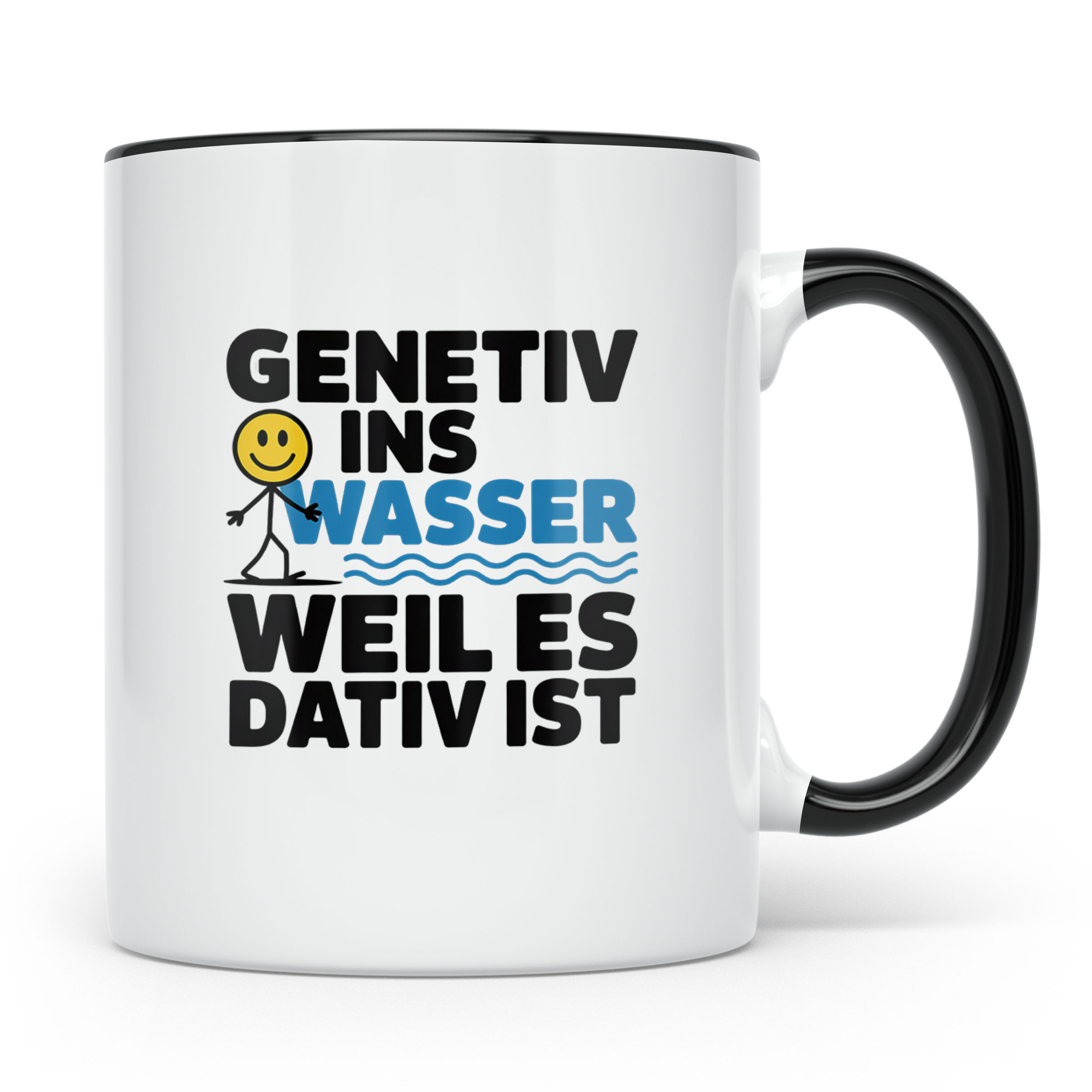 Genetiv ins Wasser weil es Dativ ist Tasse | Lustiger Gramma – Schwarz [farbe:schwarz]