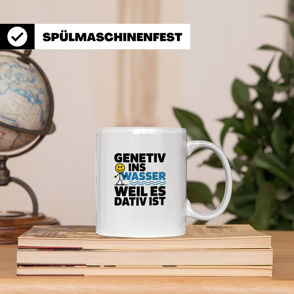 Genetiv ins Wasser weil es Dativ ist Tasse | Lustiger Gramma – Weiß [farbe:weiß]