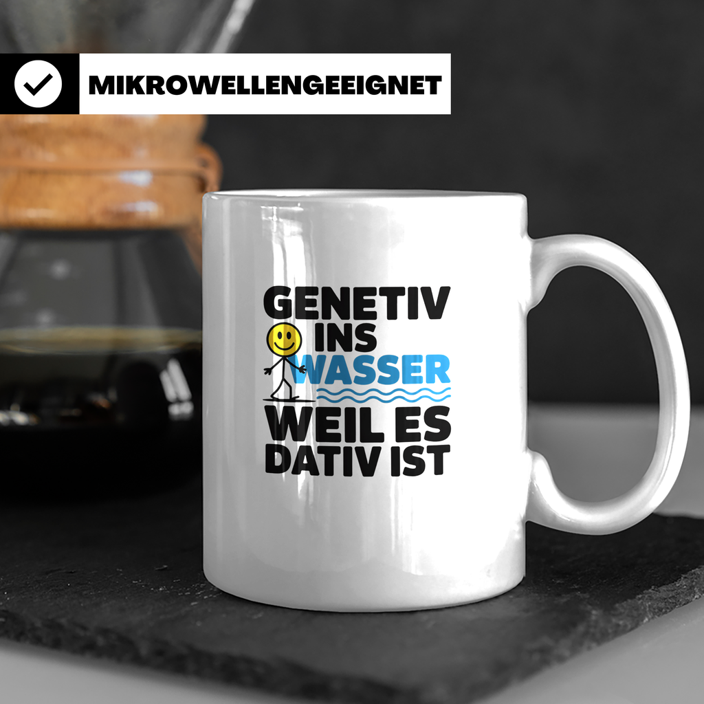 Genetiv ins Wasser weil es Dativ ist Tasse | Lustiger Gramma – Weiß [farbe:weiß]