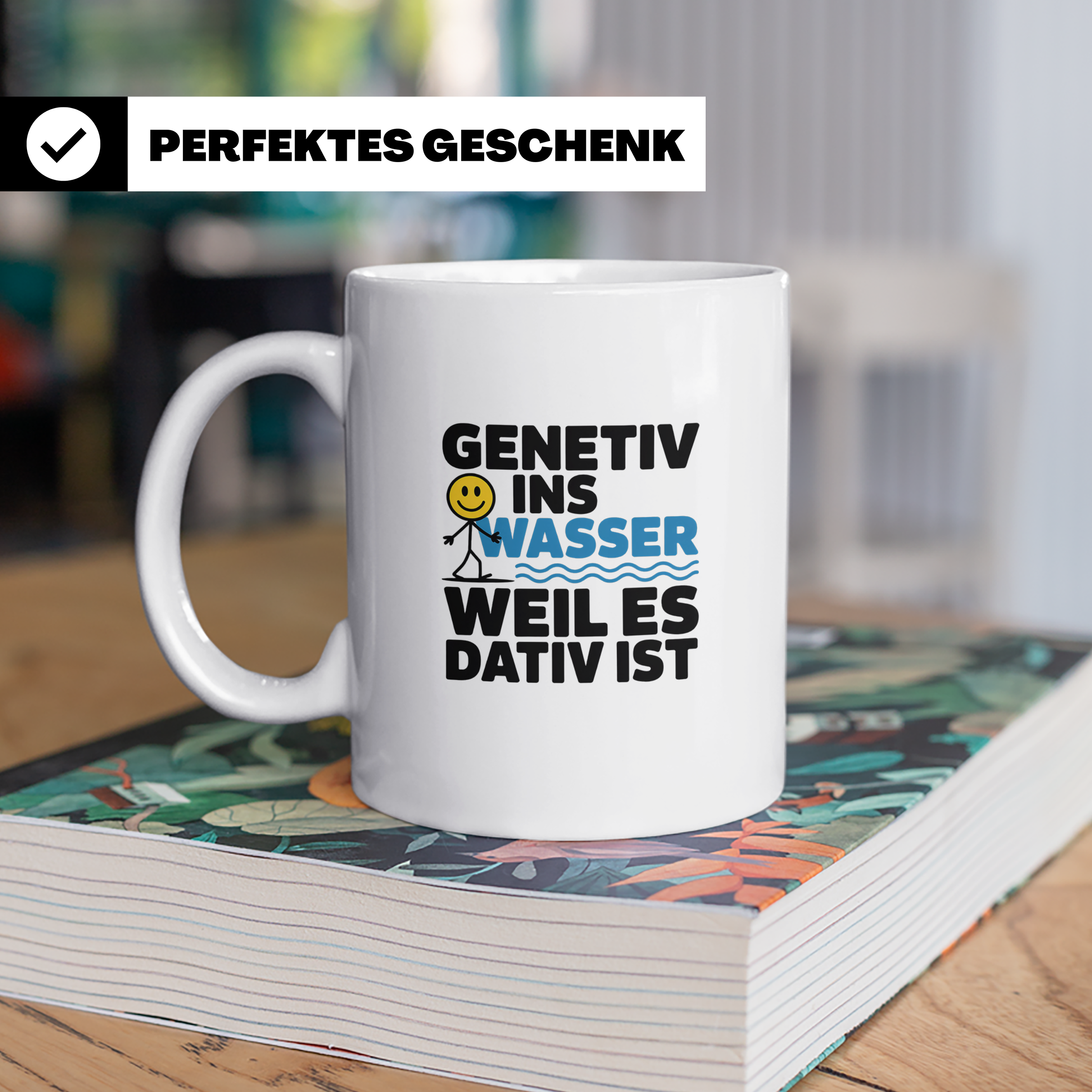 Genetiv ins Wasser weil es Dativ ist Tasse | Lustiger Gramma – Weiß [farbe:weiß]