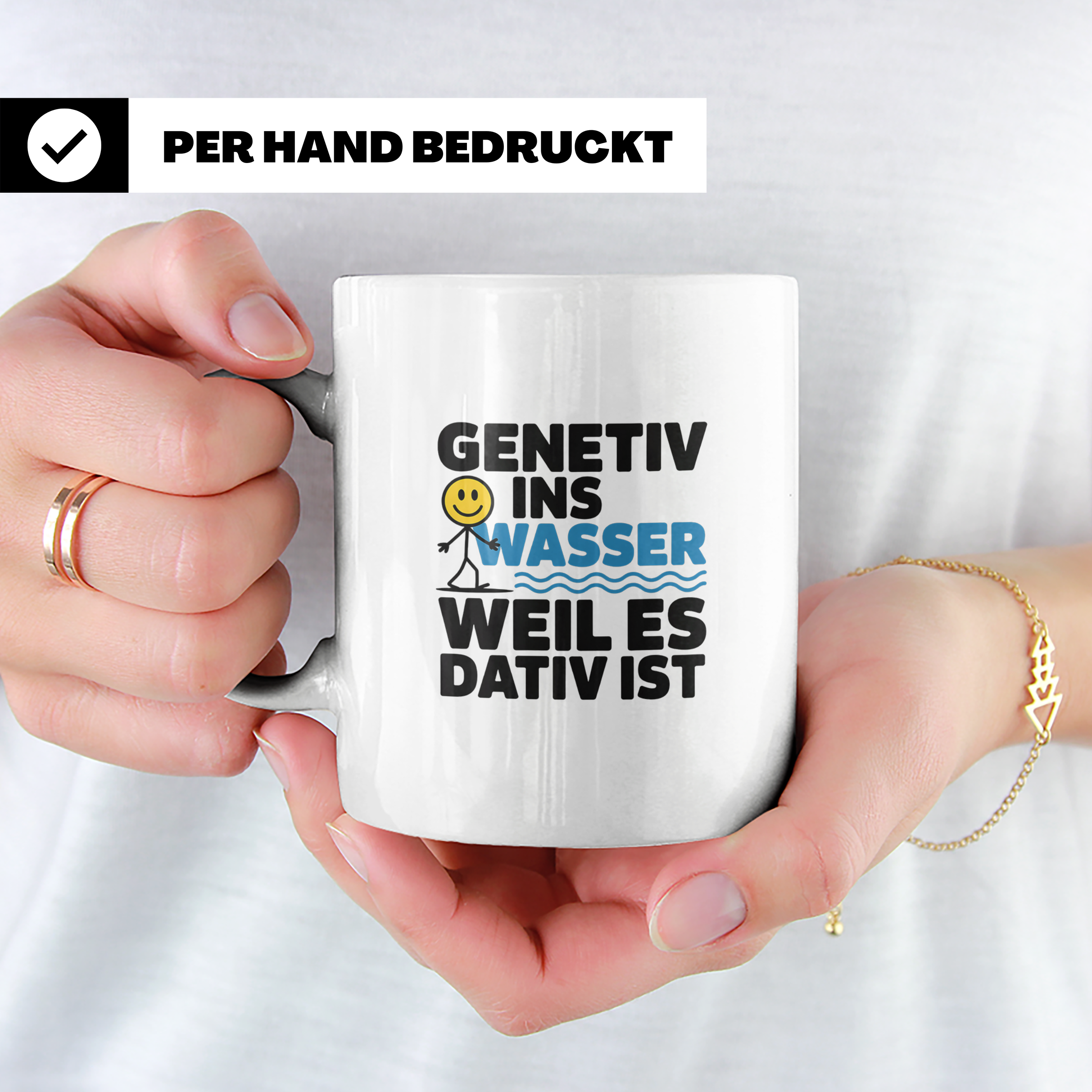 Genetiv ins Wasser weil es Dativ ist Tasse | Lustiger Gramma – Weiß [farbe:weiß]